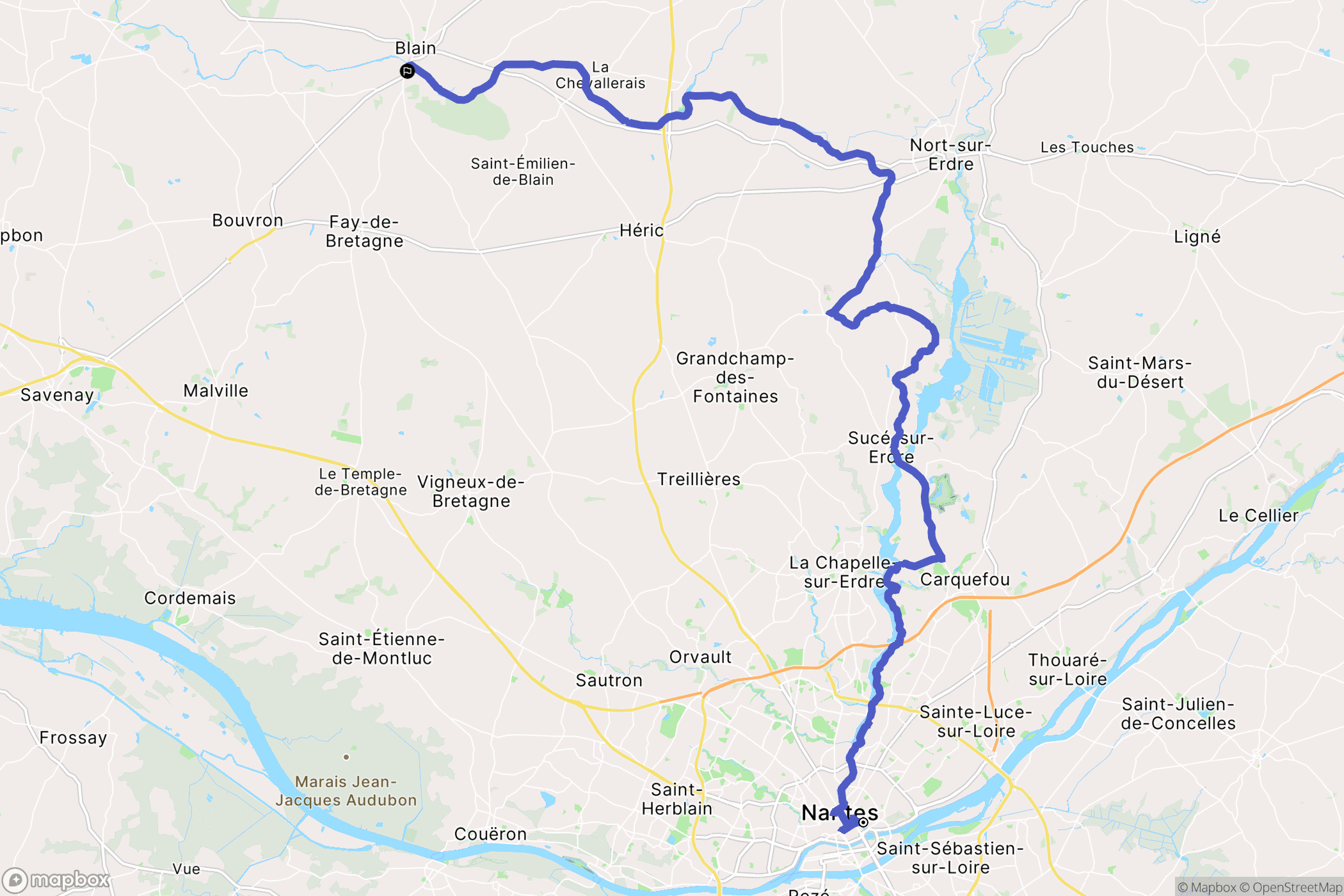 Nantes : carte du parcours de randonnée - France