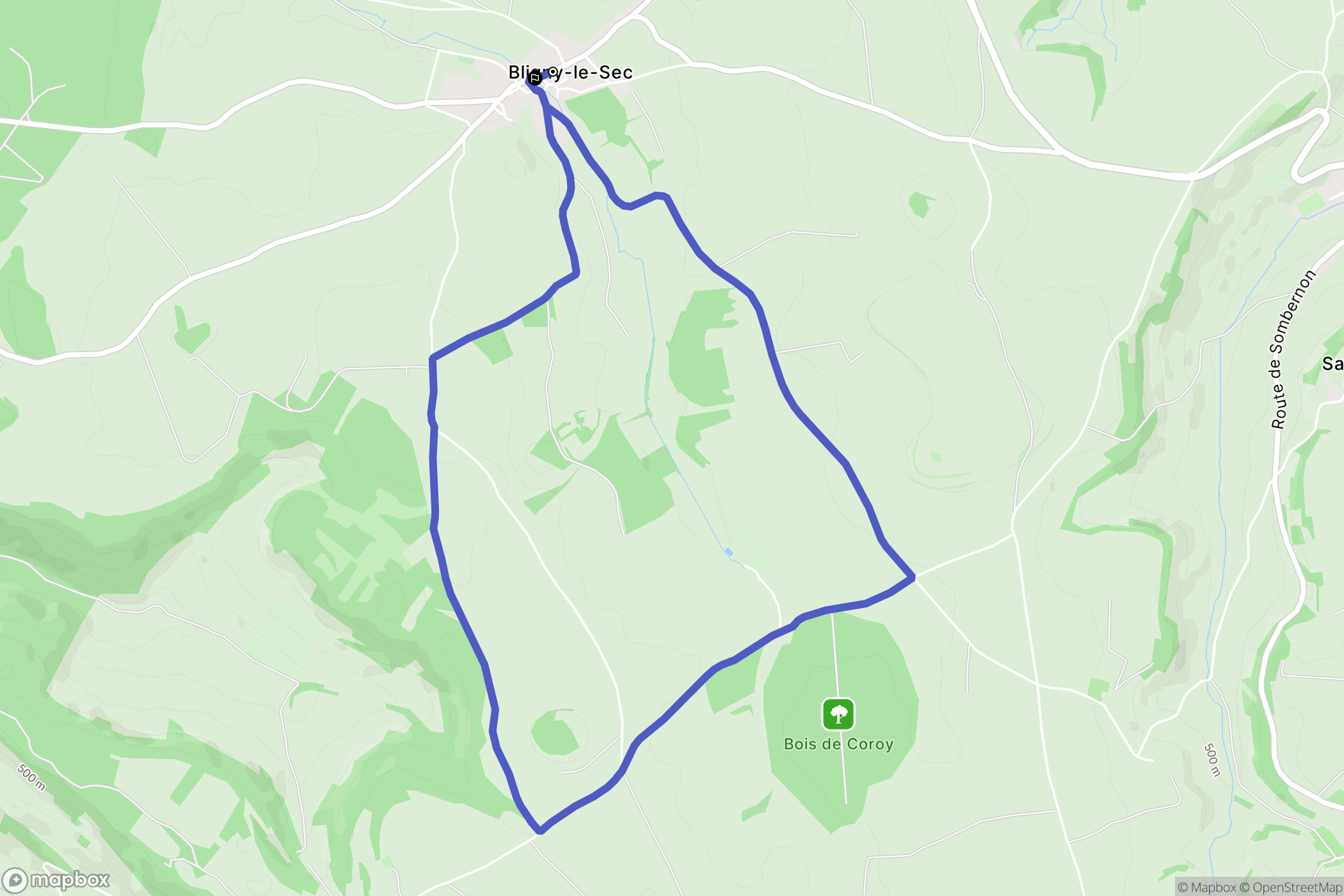 Bligny-le-Sec : carte du parcours de randonnée - France