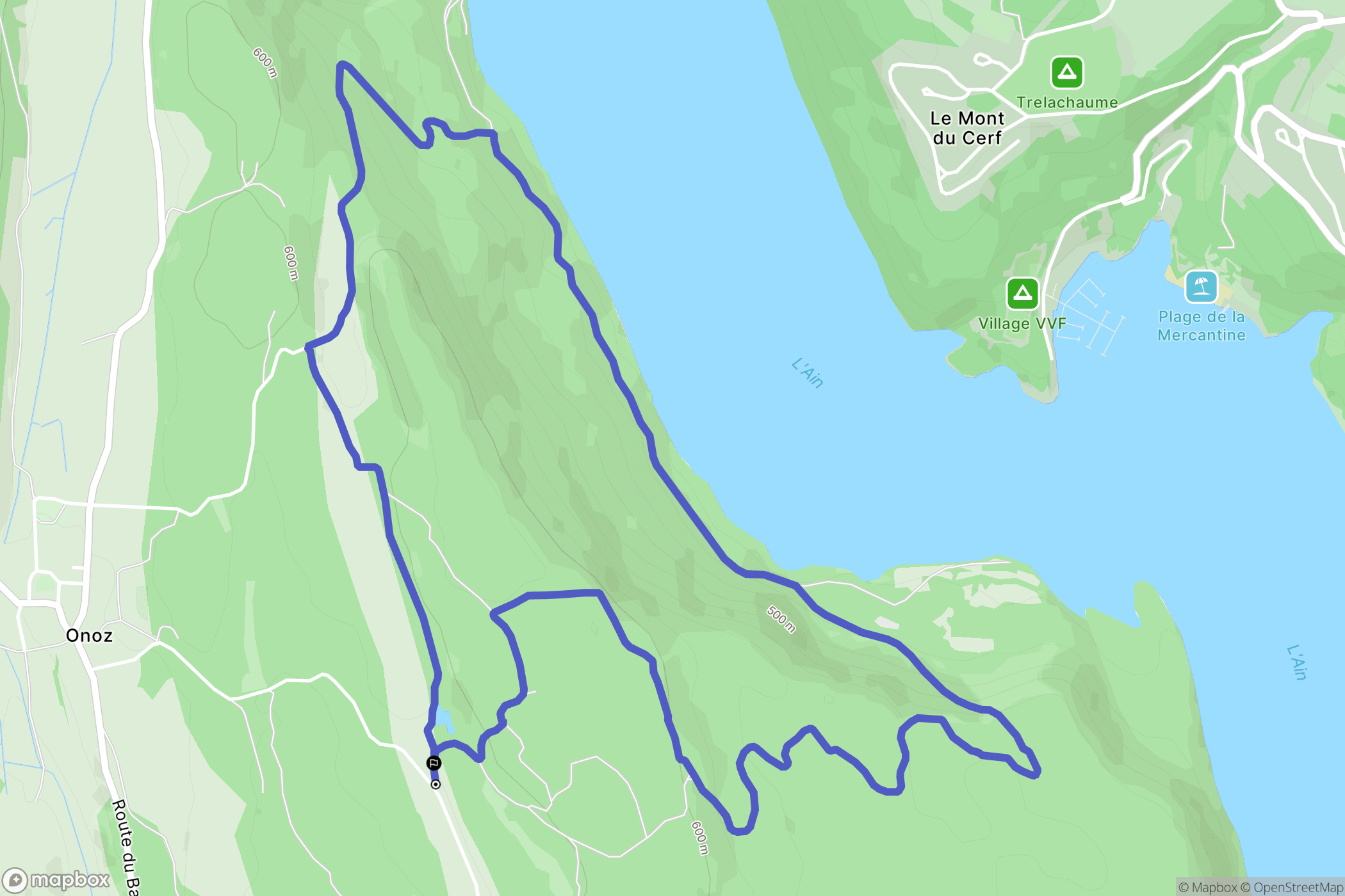 Onoz : carte du parcours de randonnée - France