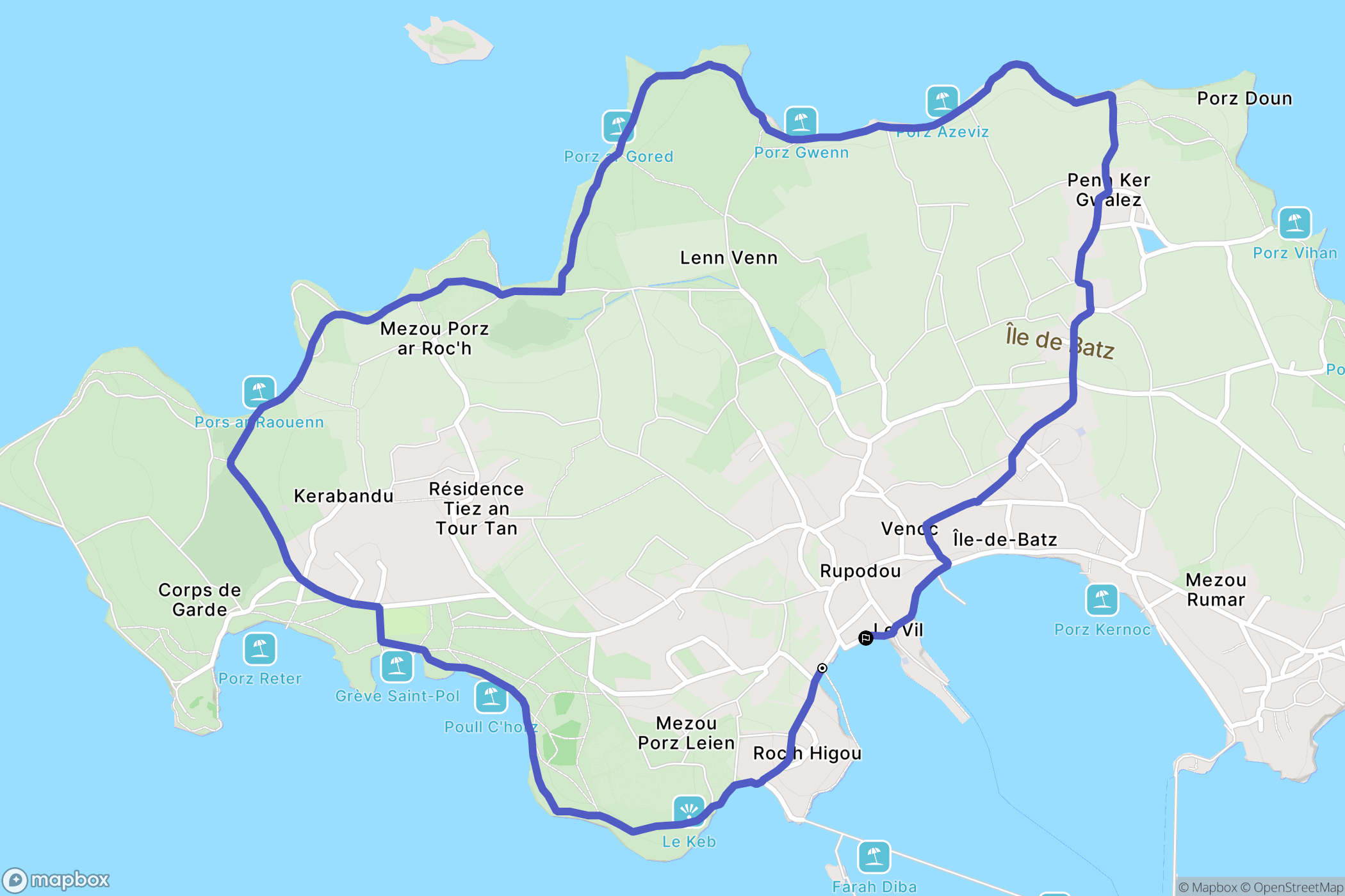 Île-de-Batz : carte du parcours de randonnée - France