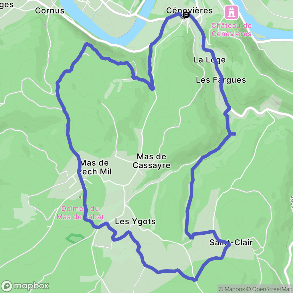 Cénevières : carte du parcours de randonnée - France