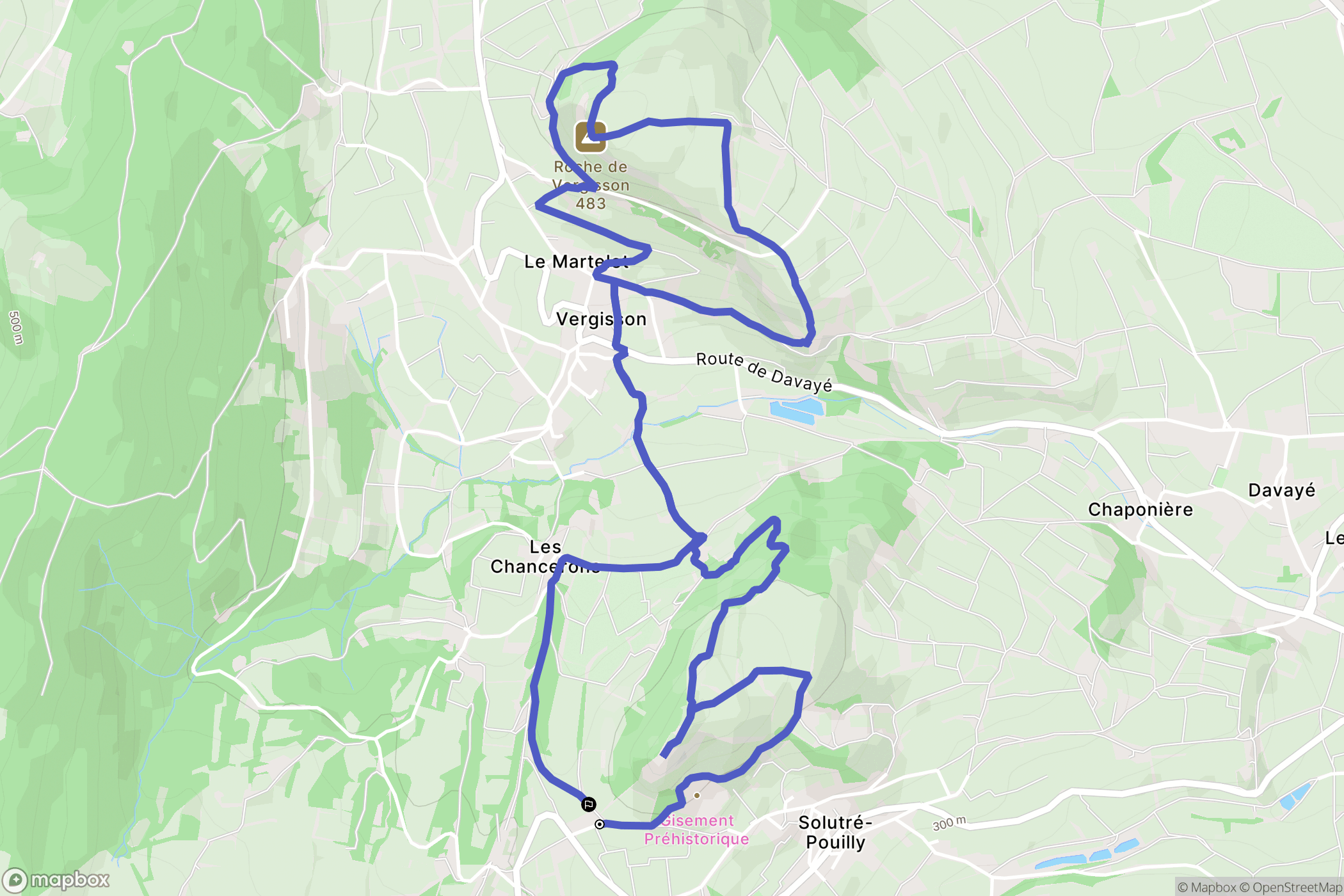 Solutré-Pouilly : carte du parcours de randonnée - France