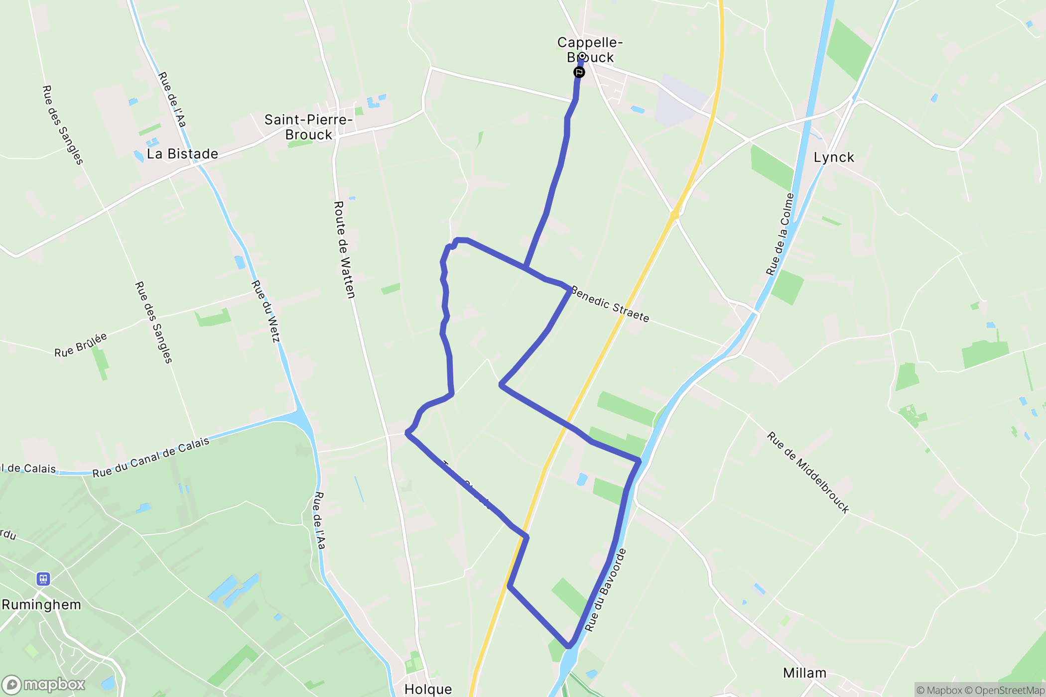 Cappelle-Brouck : carte du parcours de randonnée - France