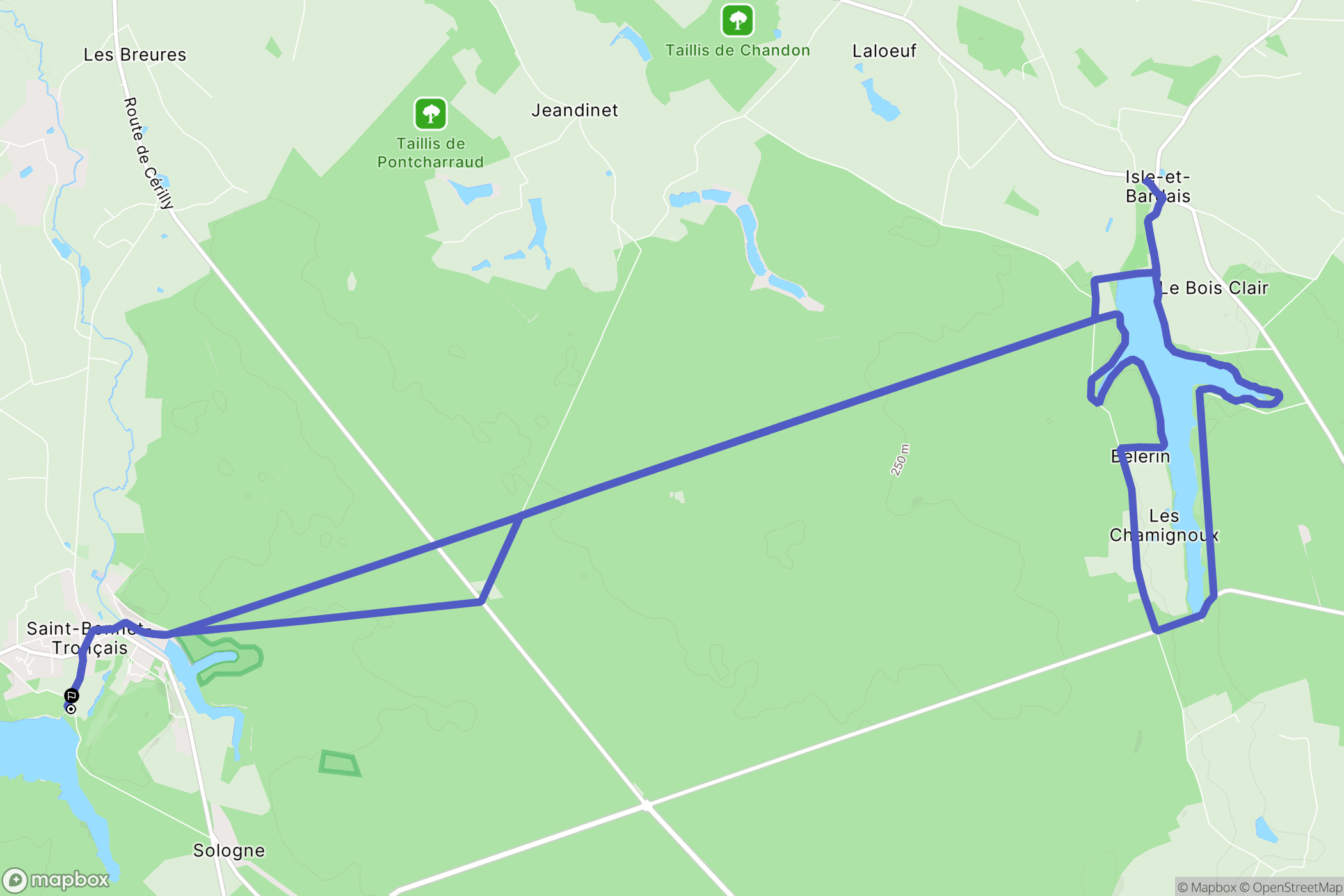 Saint-Bonnet-Tronçais : carte du parcours de randonnée - France