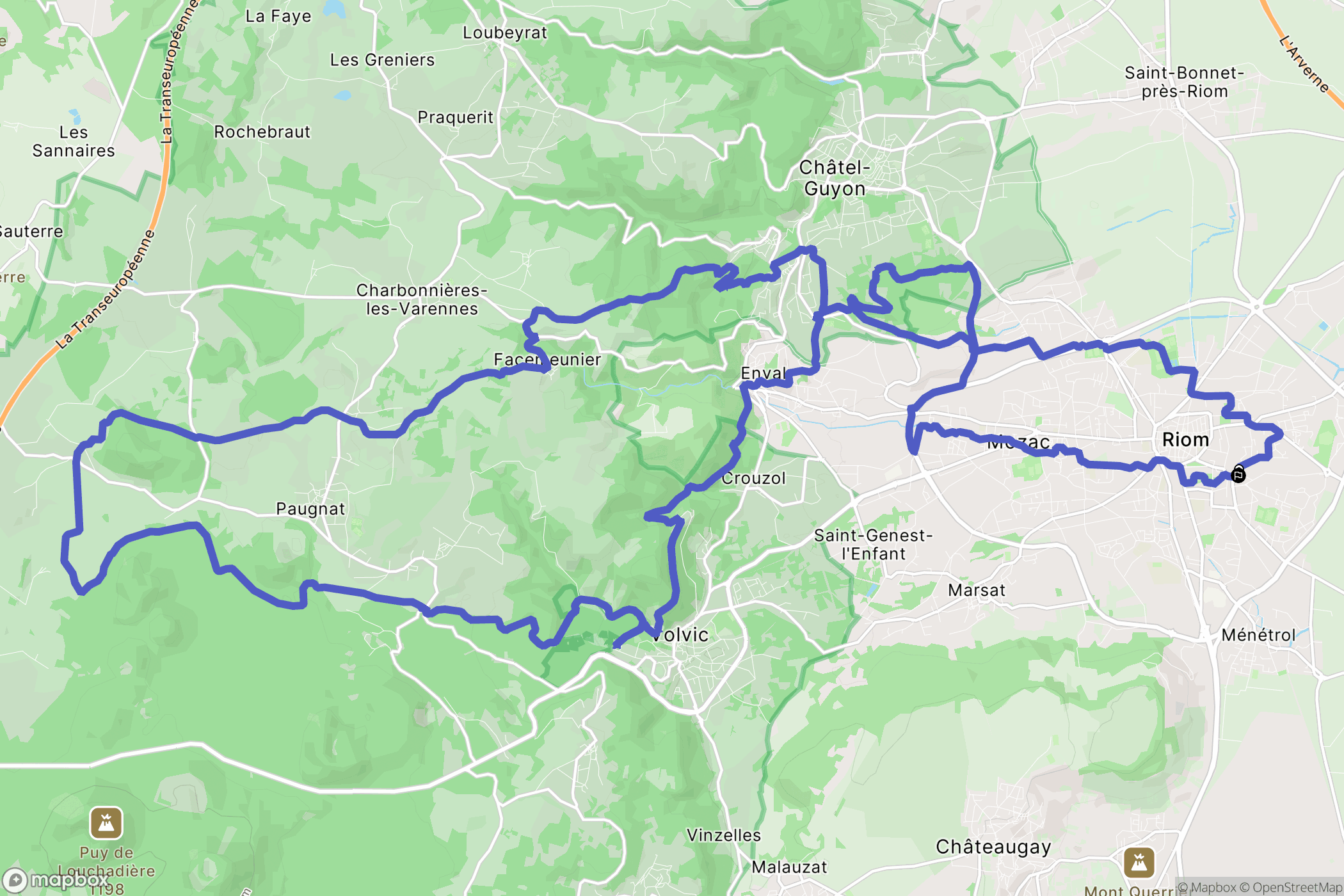 Riom : carte du parcours de randonnée - France