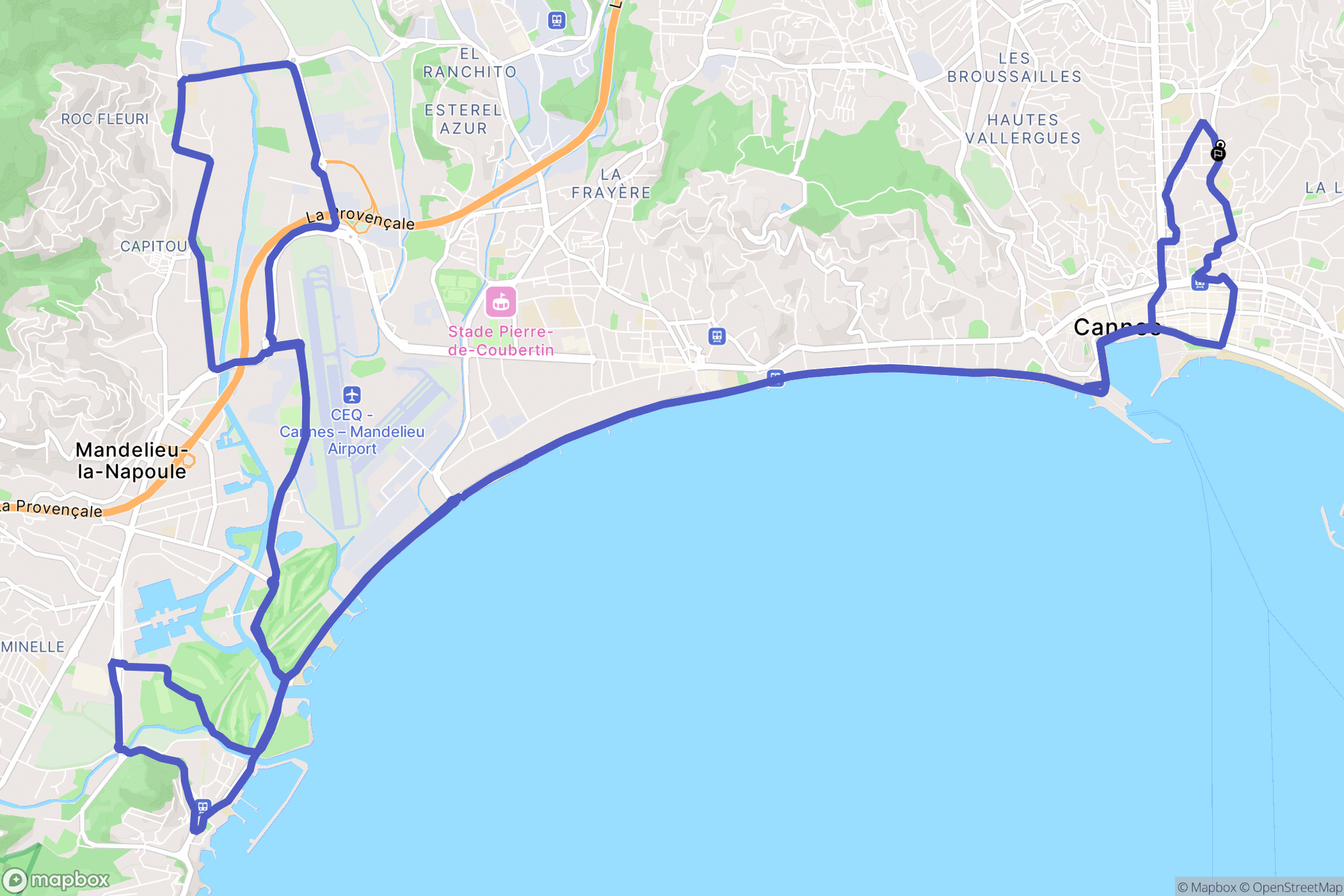 Cannes : carte du parcours de randonnée - France