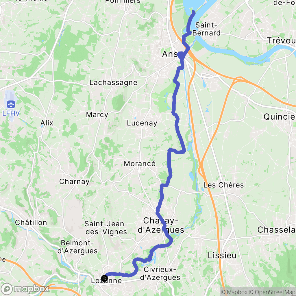 Lozanne : carte du parcours de randonnée - France