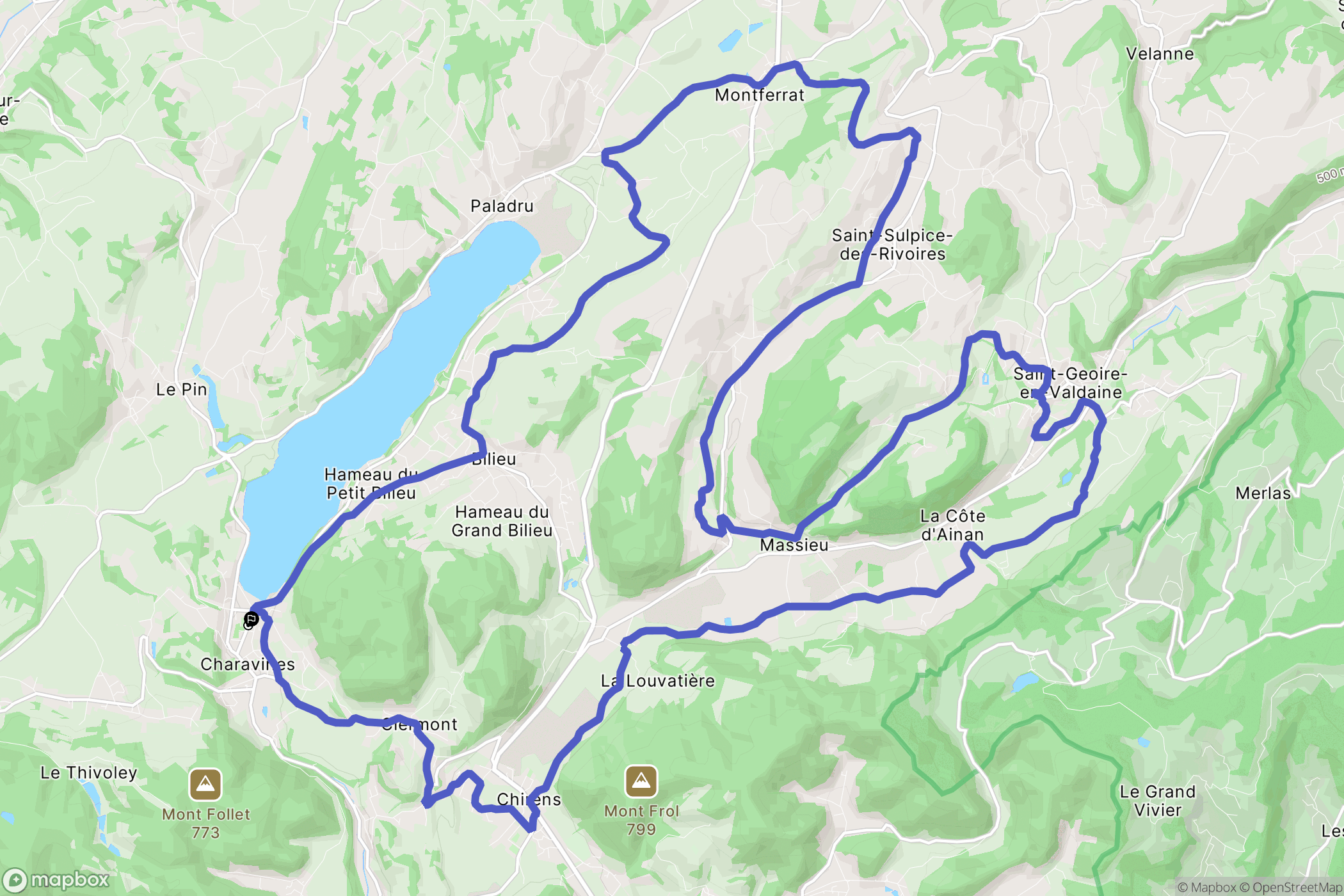 Charavines : carte du parcours de randonnée - France