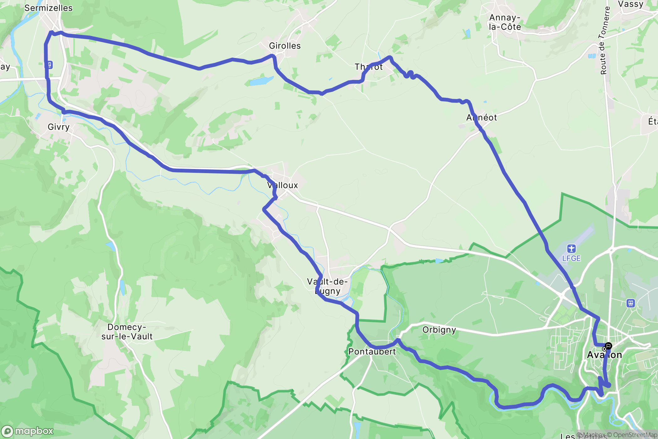 Avallon : carte du parcours de randonnée - France