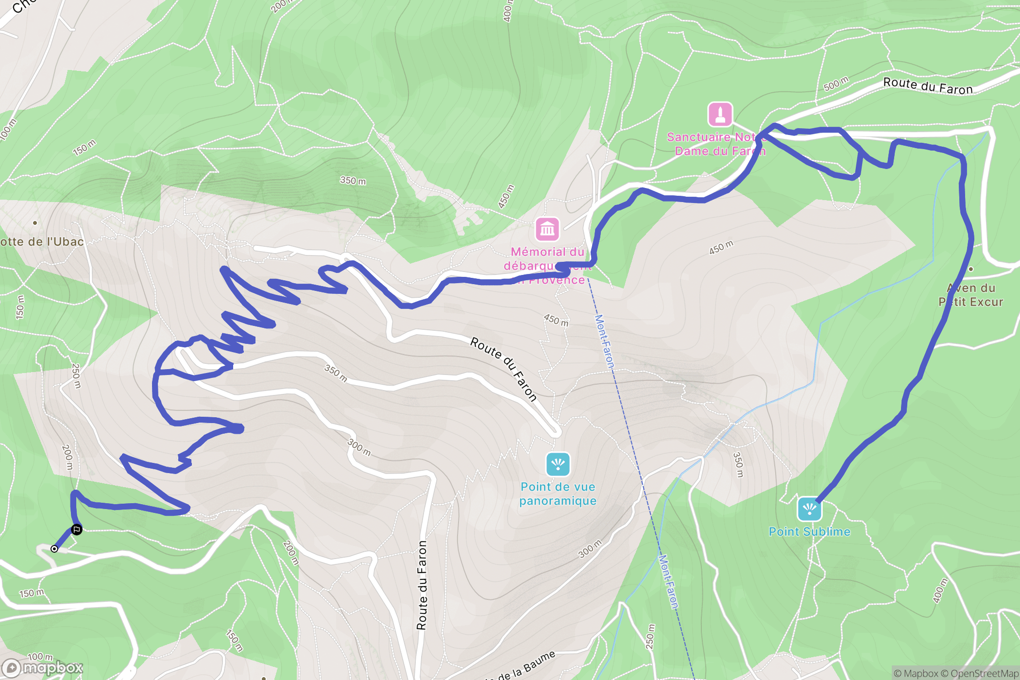 Toulon : carte du parcours de randonnée - France