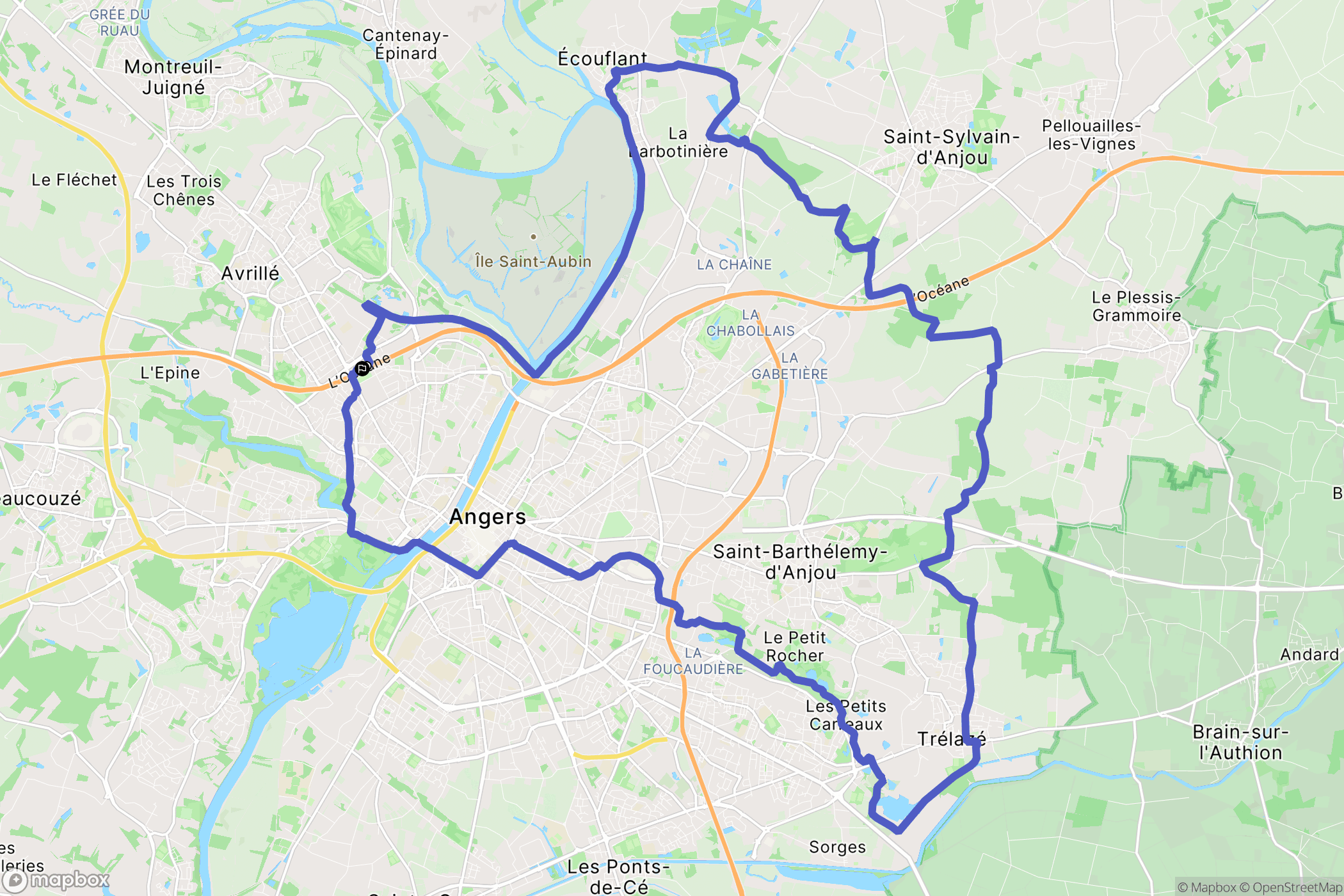 Angers : carte du parcours de randonnée - France