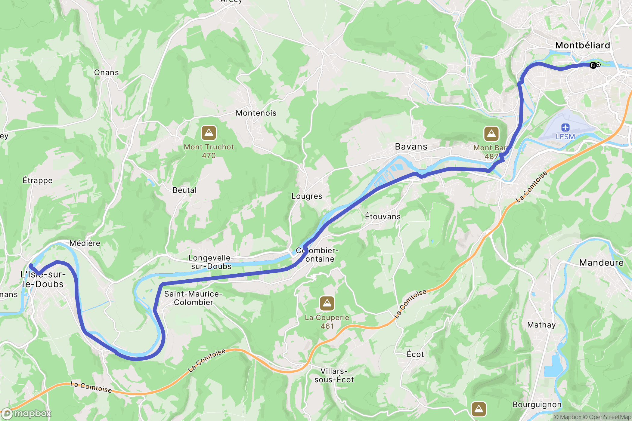 Montbéliard : carte du parcours de randonnée - France