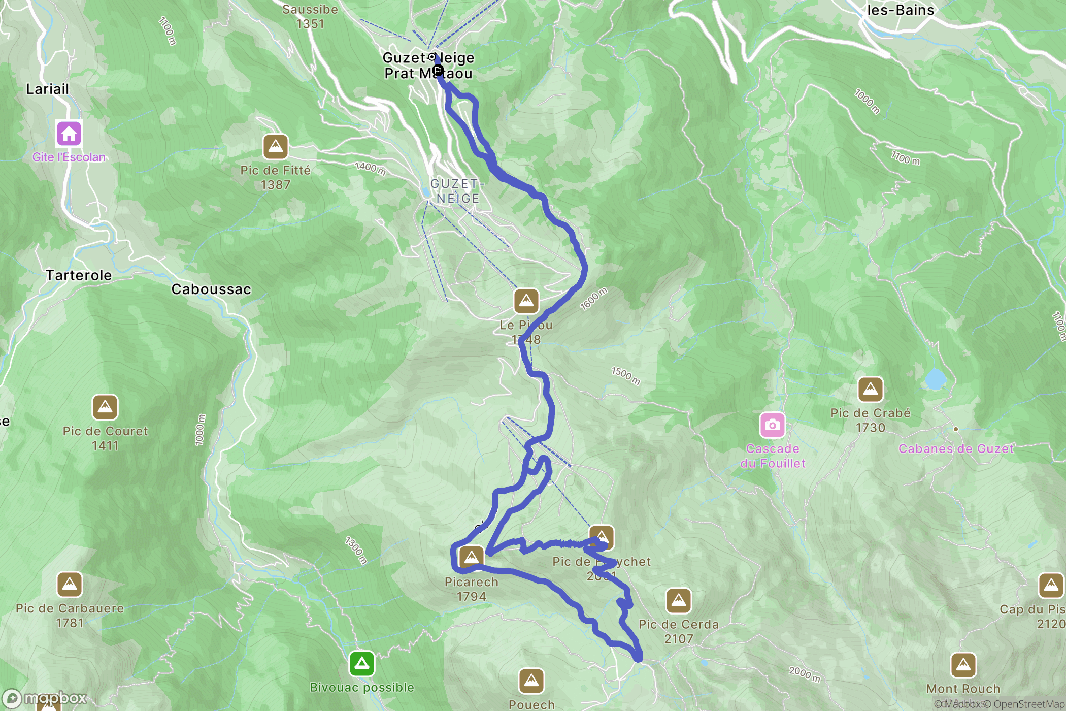 Ustou : carte du parcours de randonnée - France