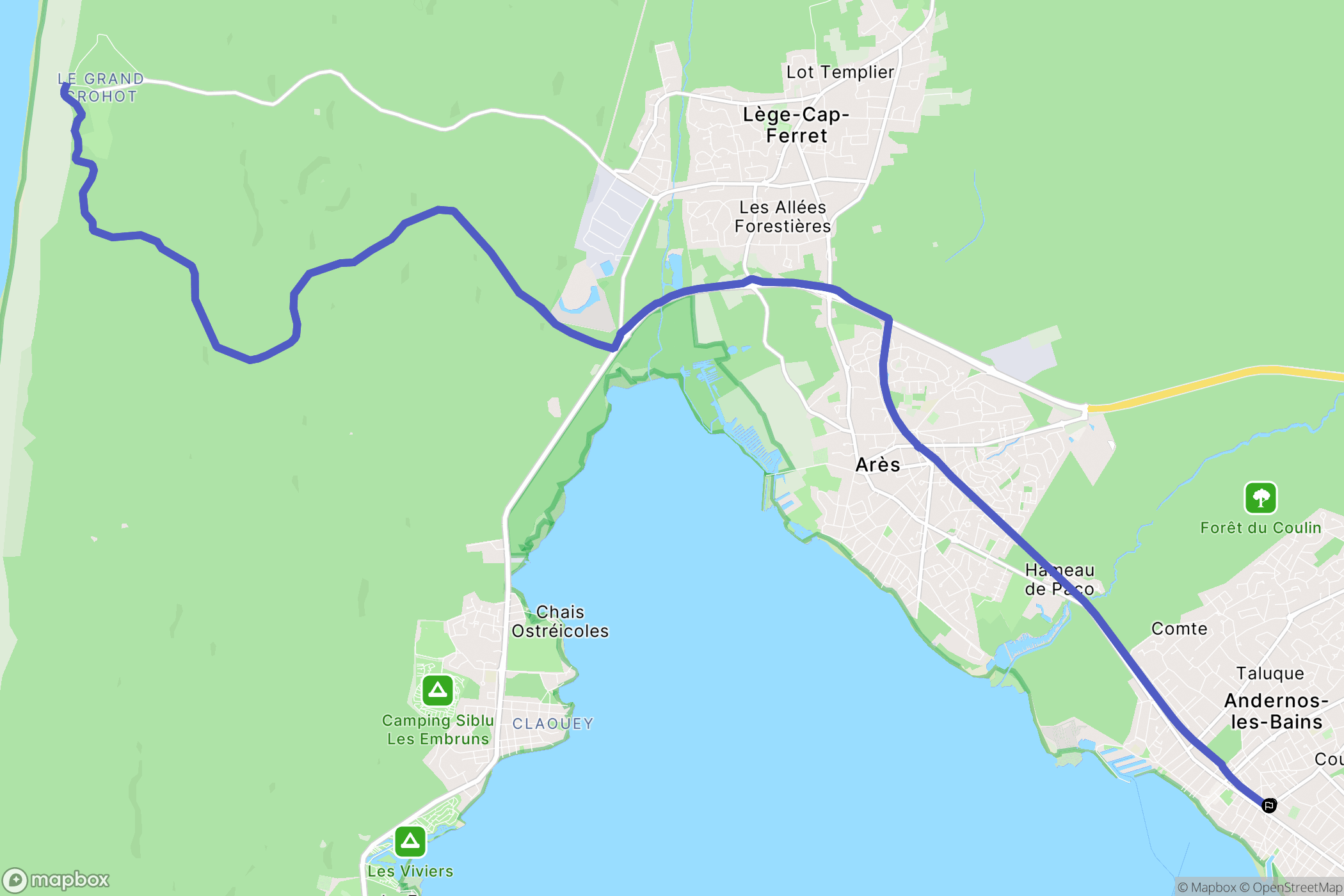 Andernos-les-Bains : carte du parcours de randonnée - France