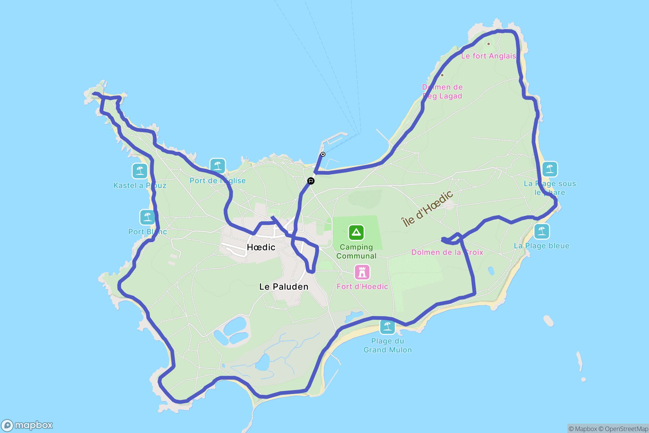 Hoëdic : carte du parcours de randonnée - France