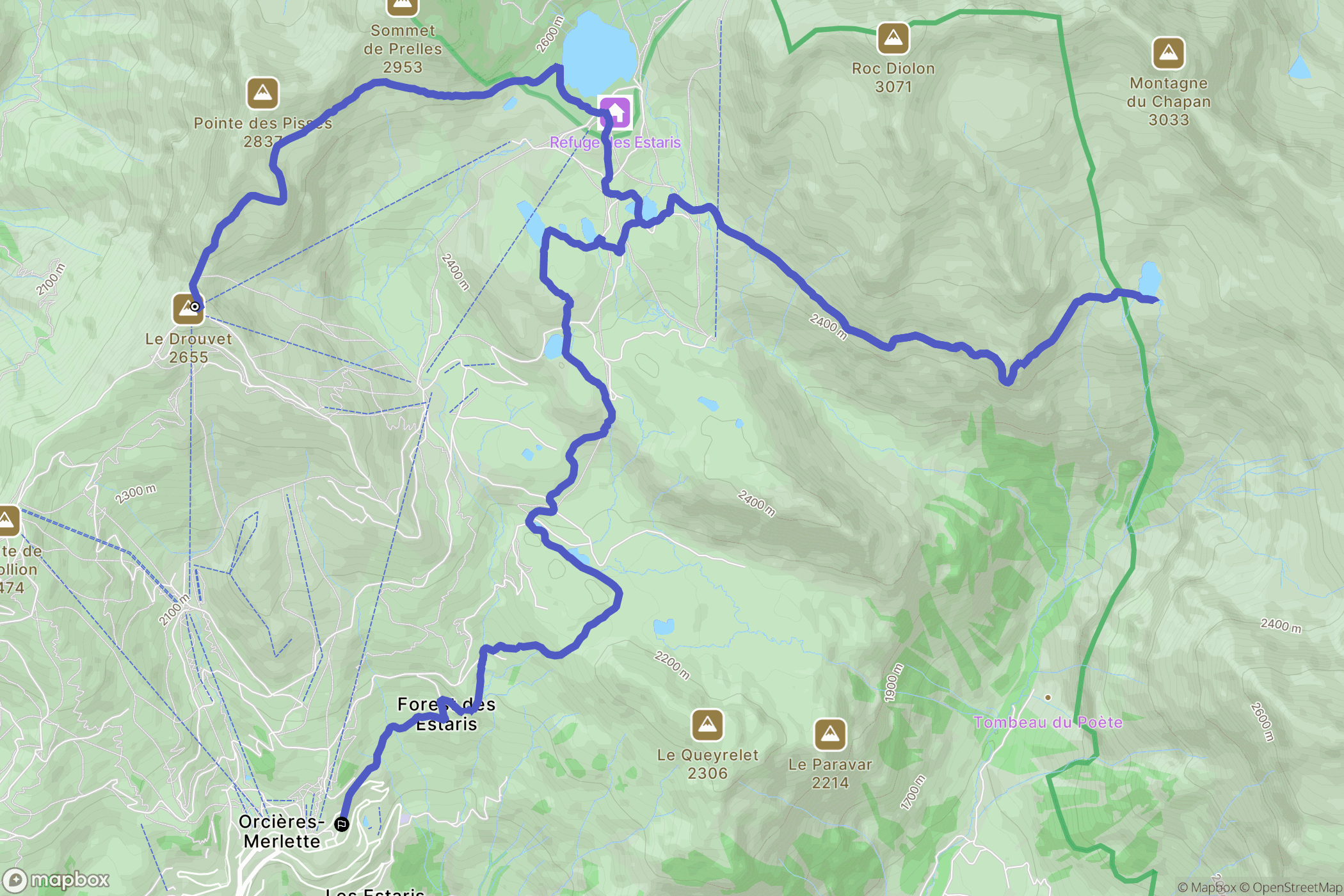 Orcières : carte du parcours de randonnée - France