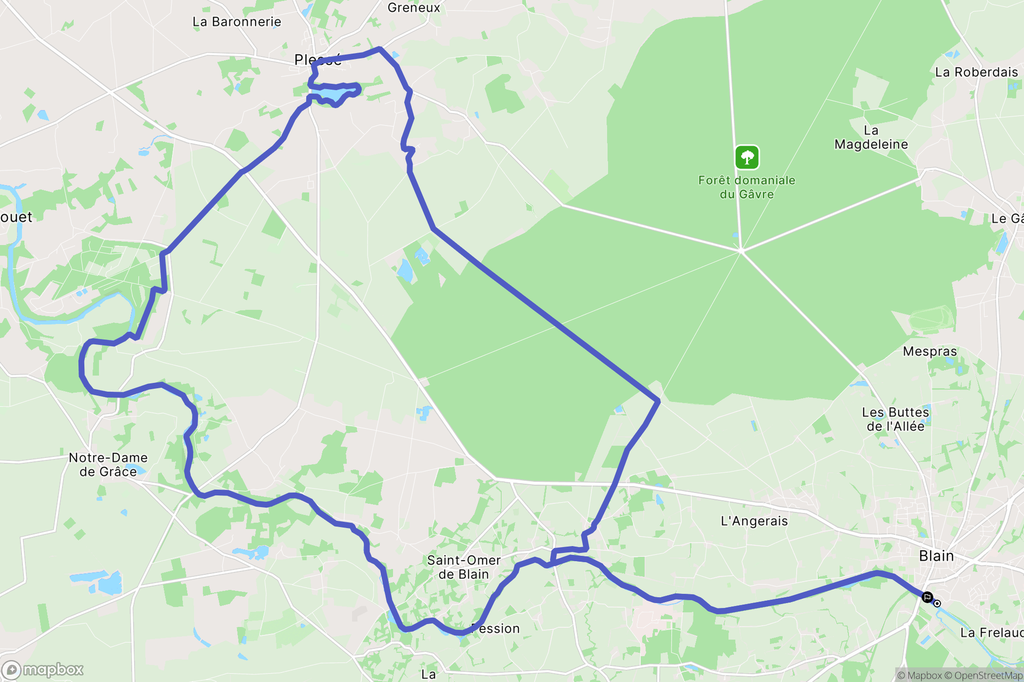 Blain : carte du parcours de randonnée - France
