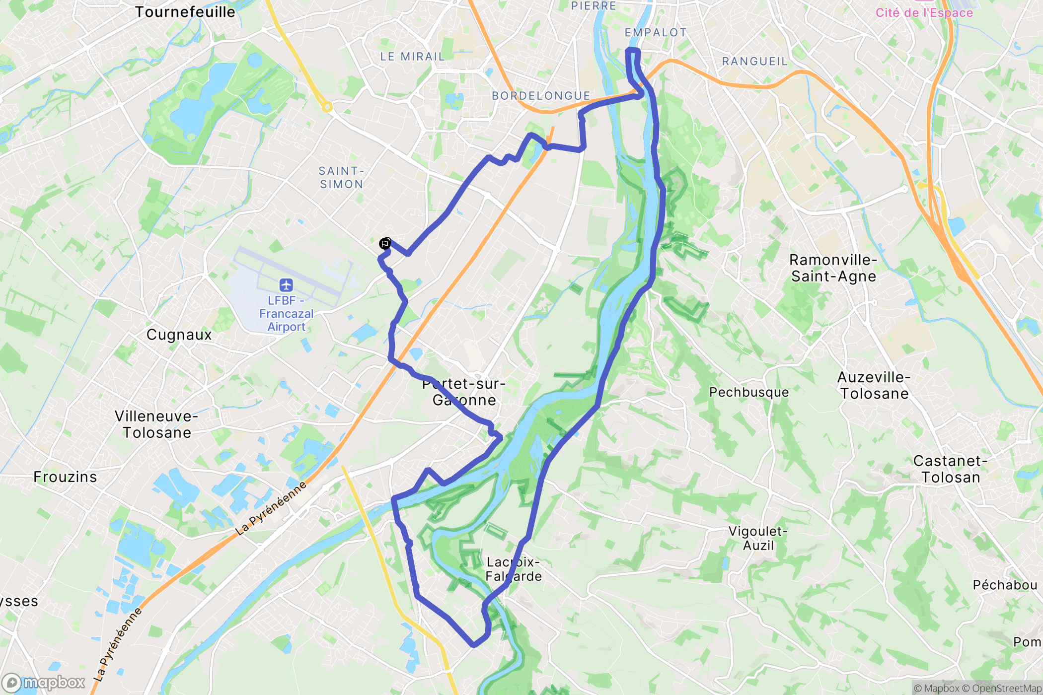 Toulouse : carte du parcours de randonnée - France