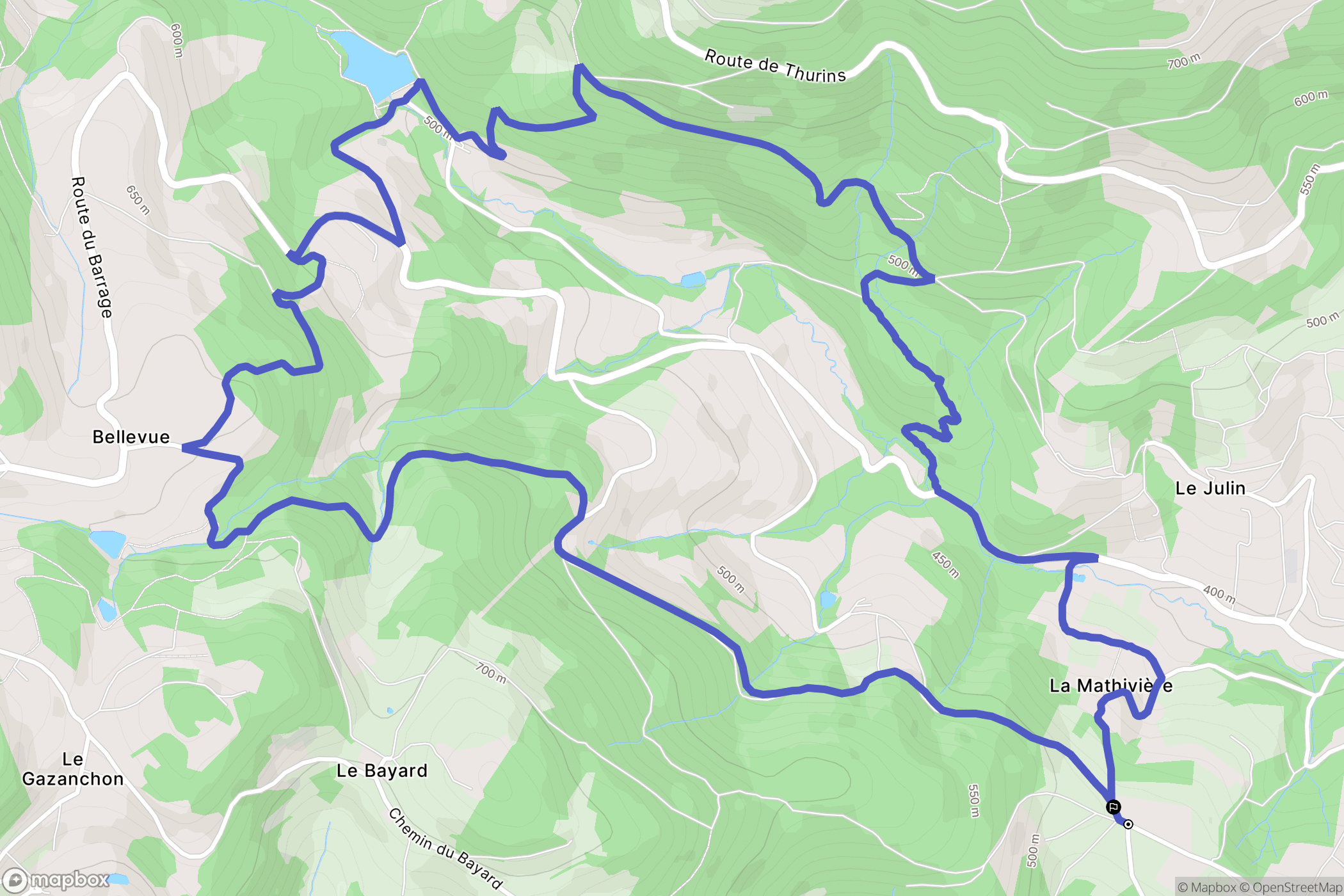 Thurins : carte du parcours de randonnée - France