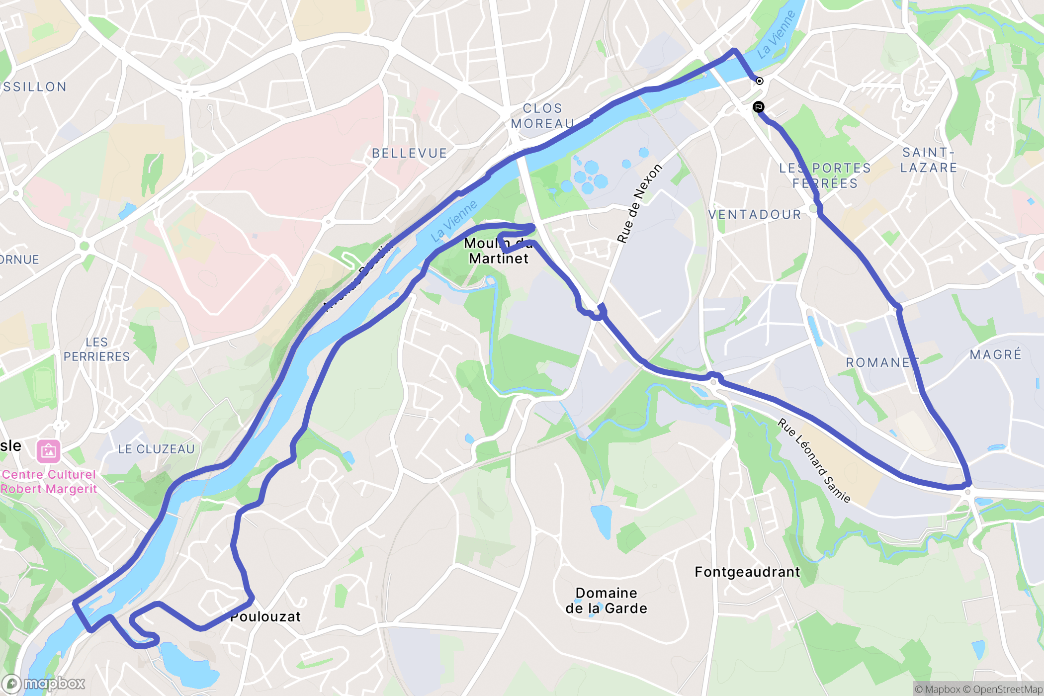 Limoges : carte du parcours de randonnée - France