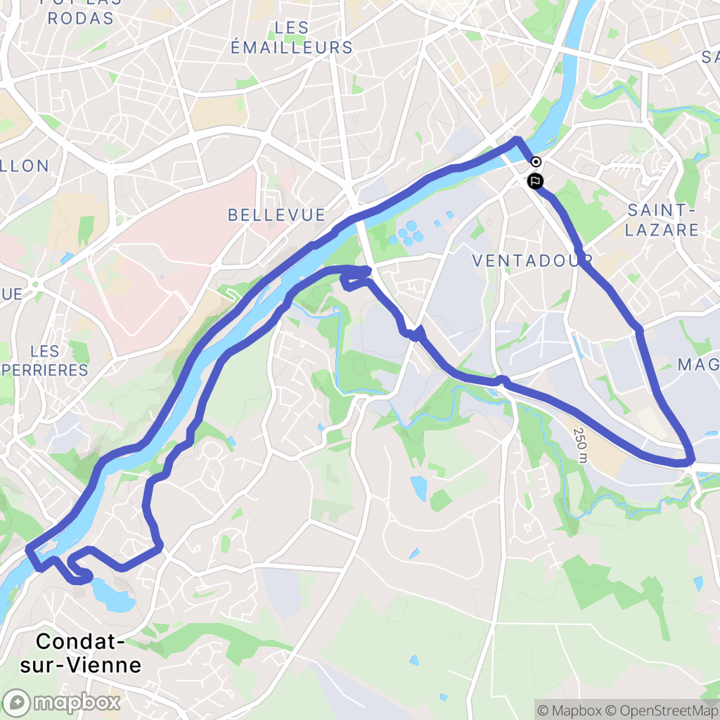 Limoges : carte du parcours de randonnée - France