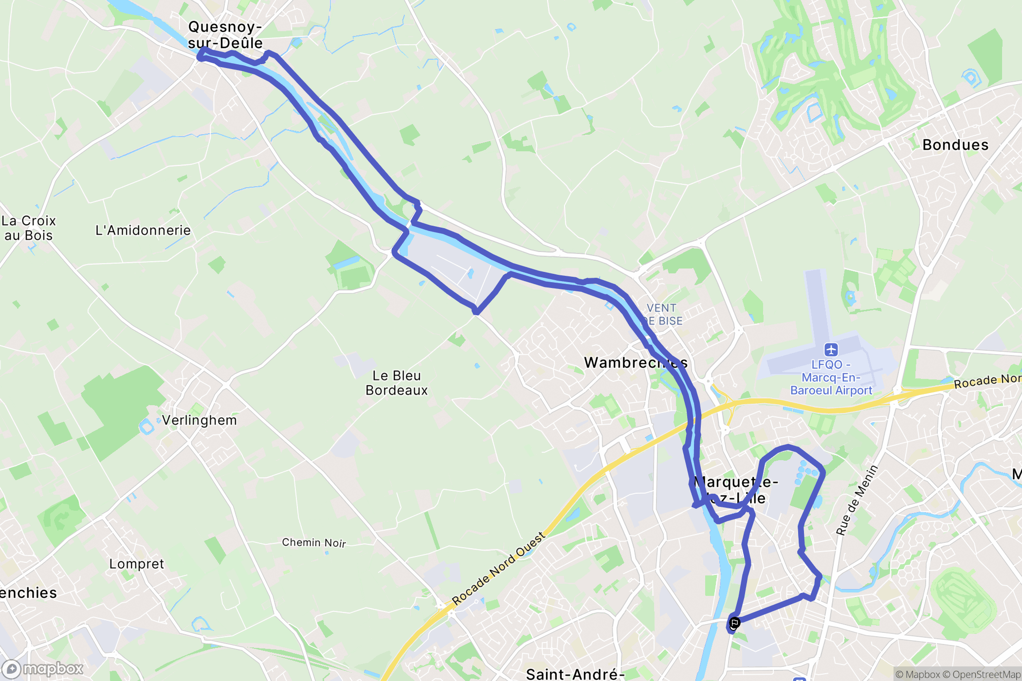 Marquette-lez-Lille : carte du parcours de randonnée - France