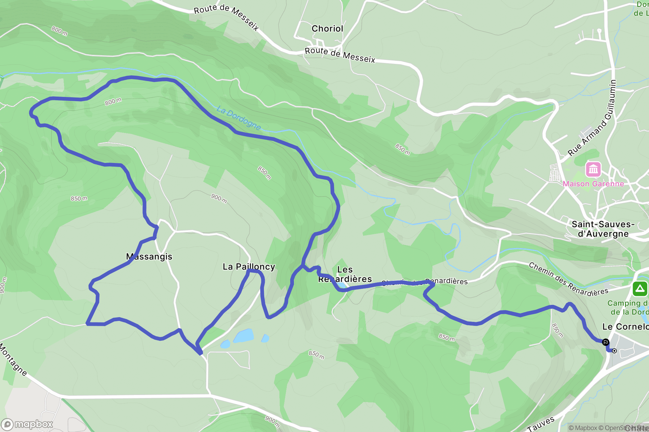 Saint-Sauves-d'Auvergne : carte du parcours de randonnée - France
