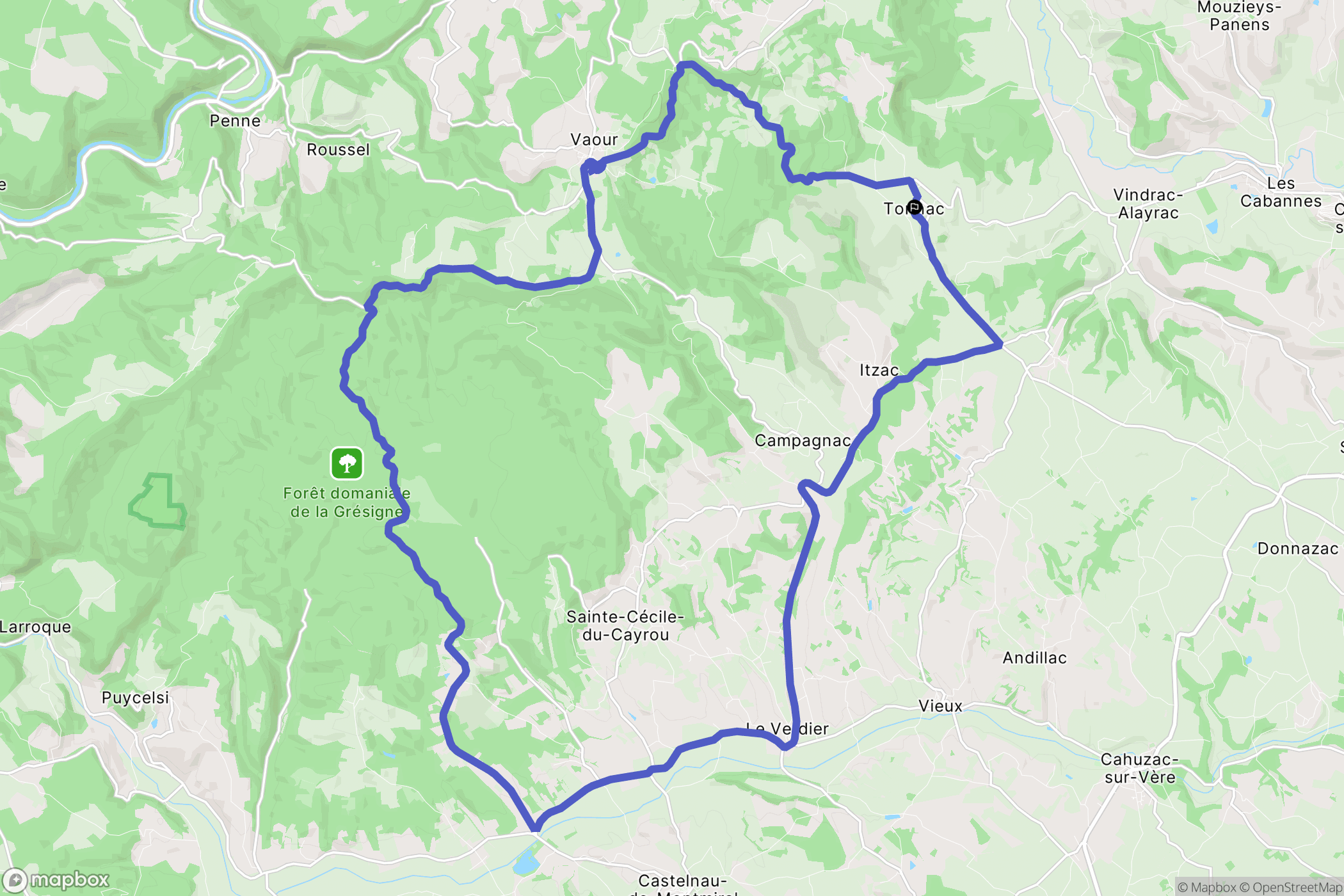 Tonnac : carte du parcours de randonnée - France