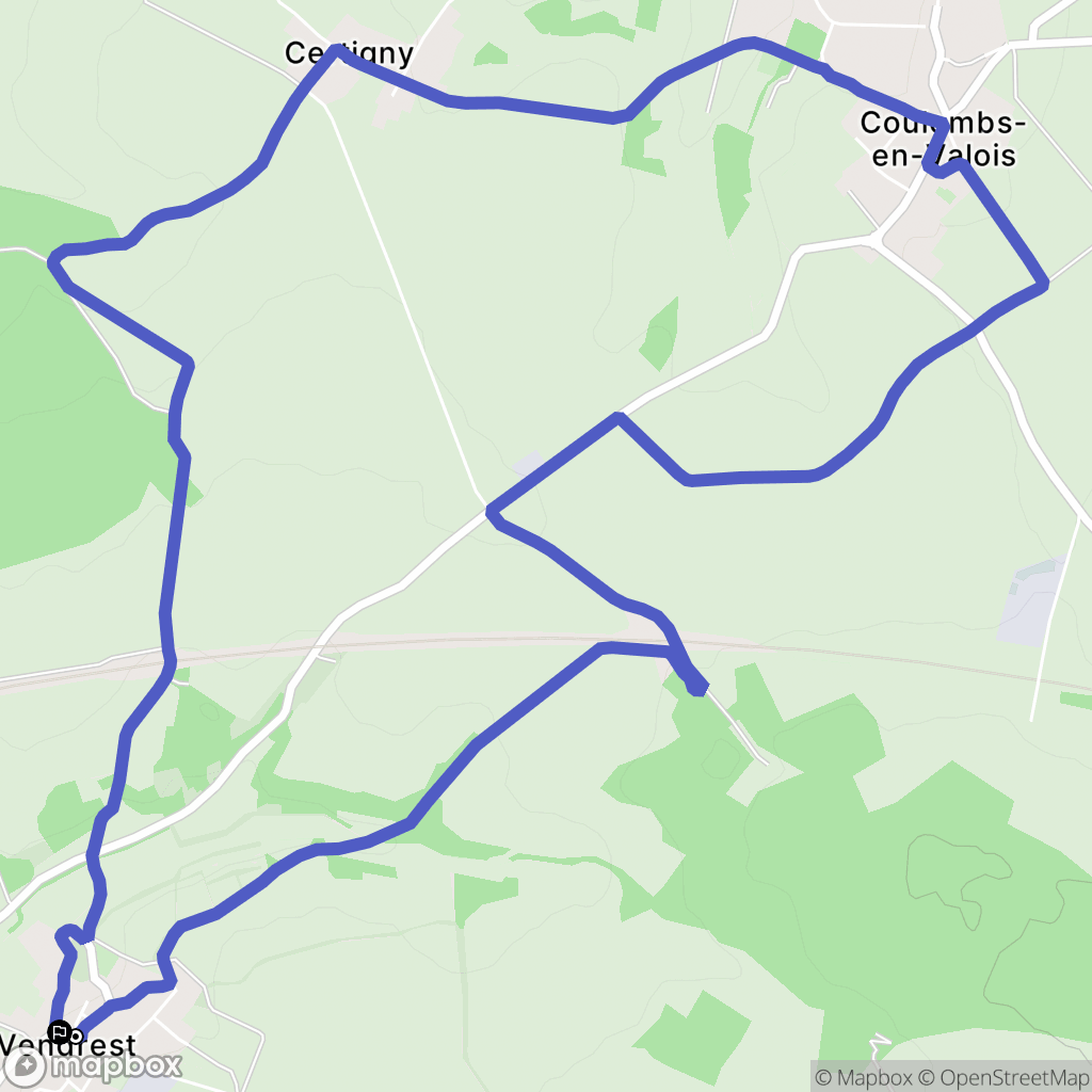Vendrest : carte du parcours de randonnée - France