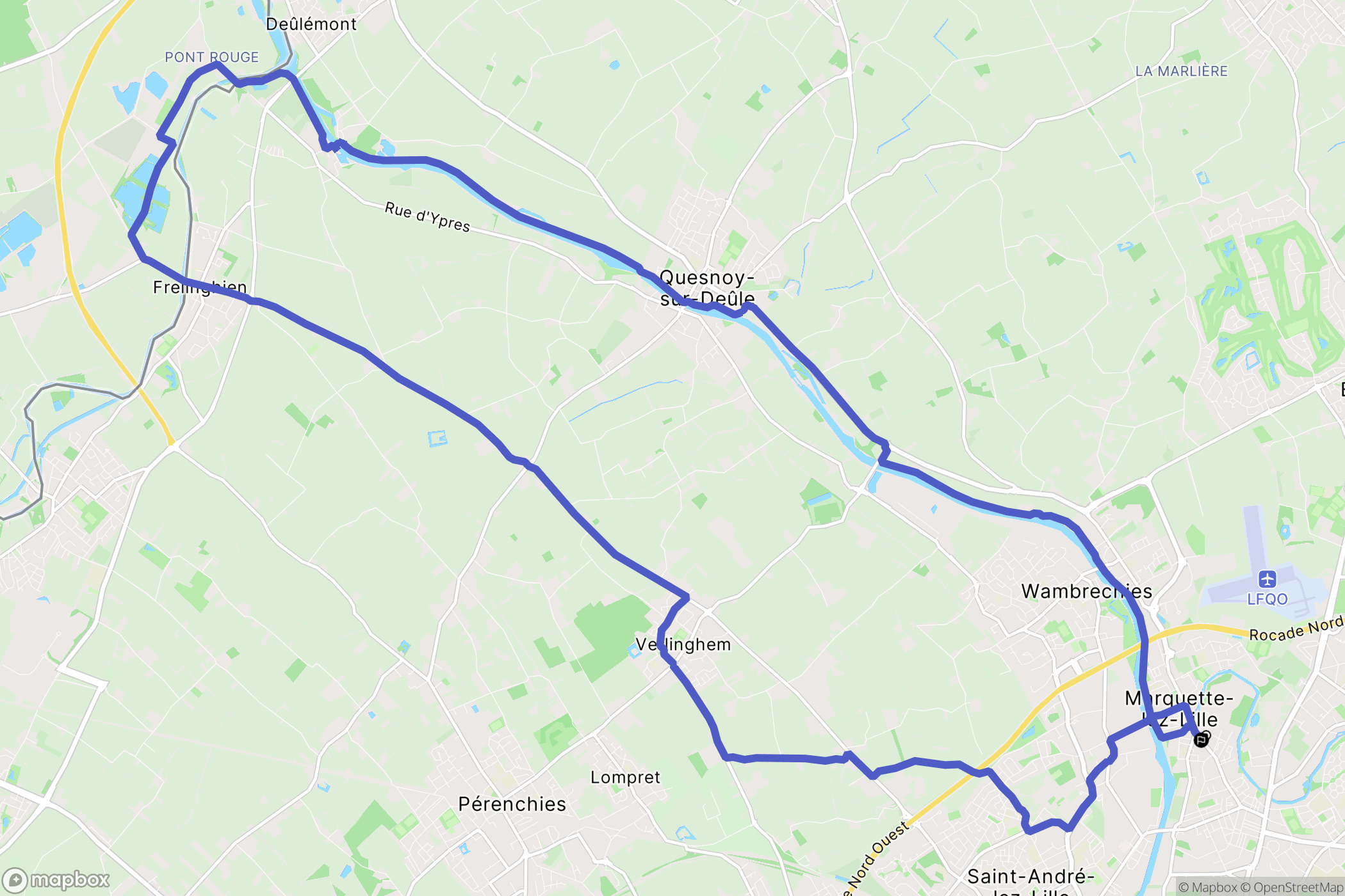 Marquette-lez-Lille : carte du parcours de randonnée - France
