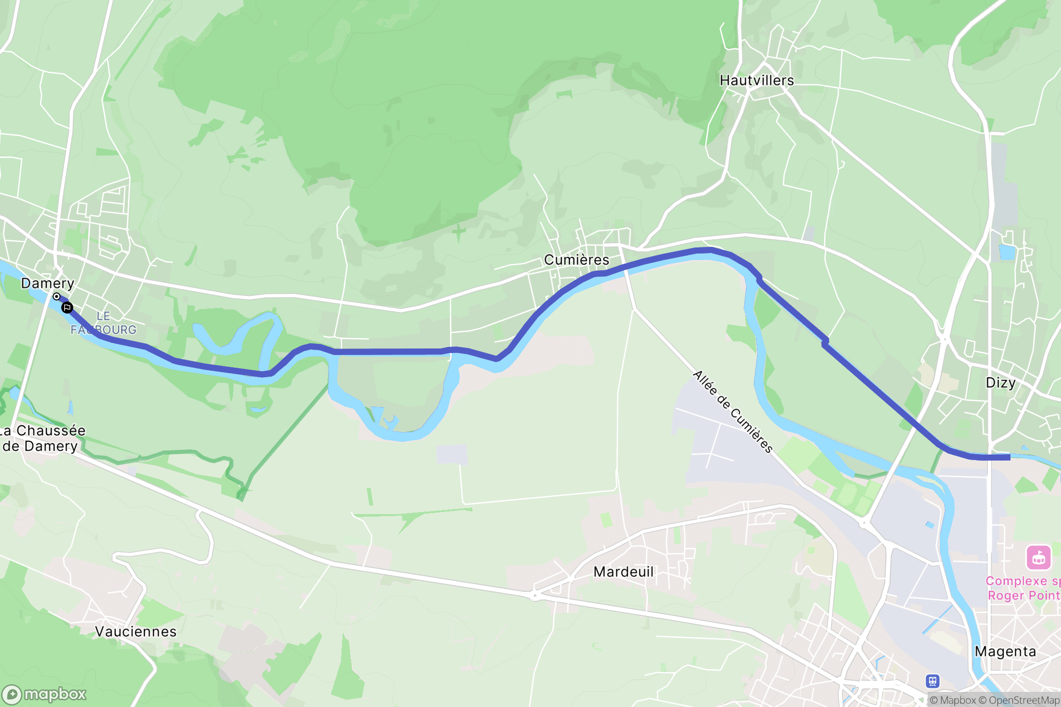 Damery : carte du parcours de randonnée - France
