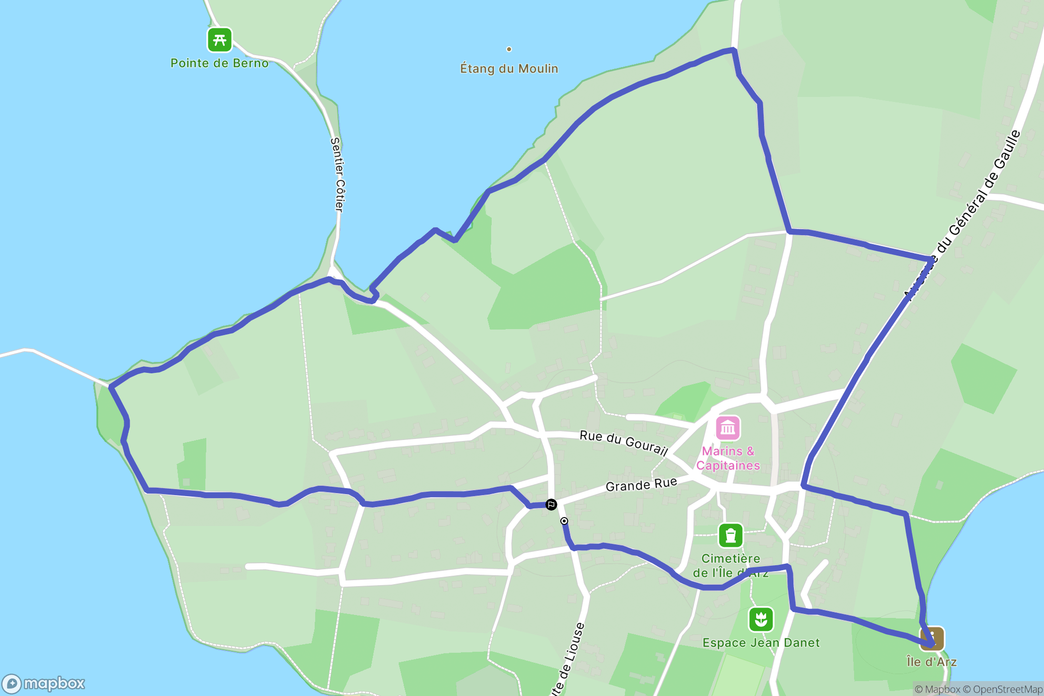Île-d'Arz : carte du parcours de randonnée - France