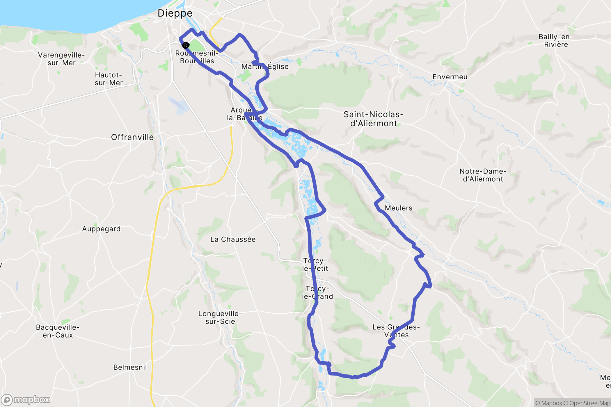 Dieppe : carte du parcours de randonnée - France