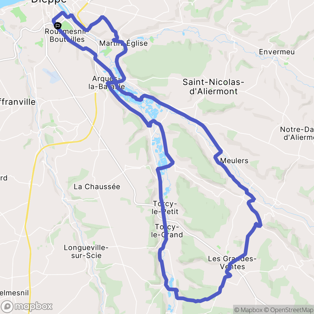 Dieppe : carte du parcours de randonnée - France