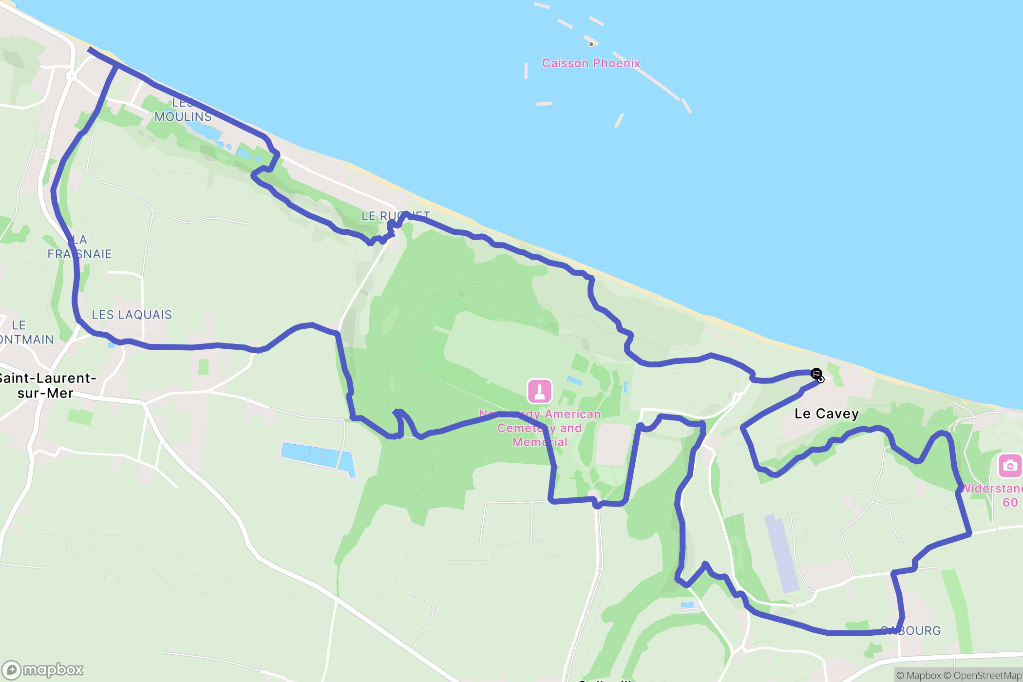Colleville-sur-Mer : carte du parcours de randonnée - France