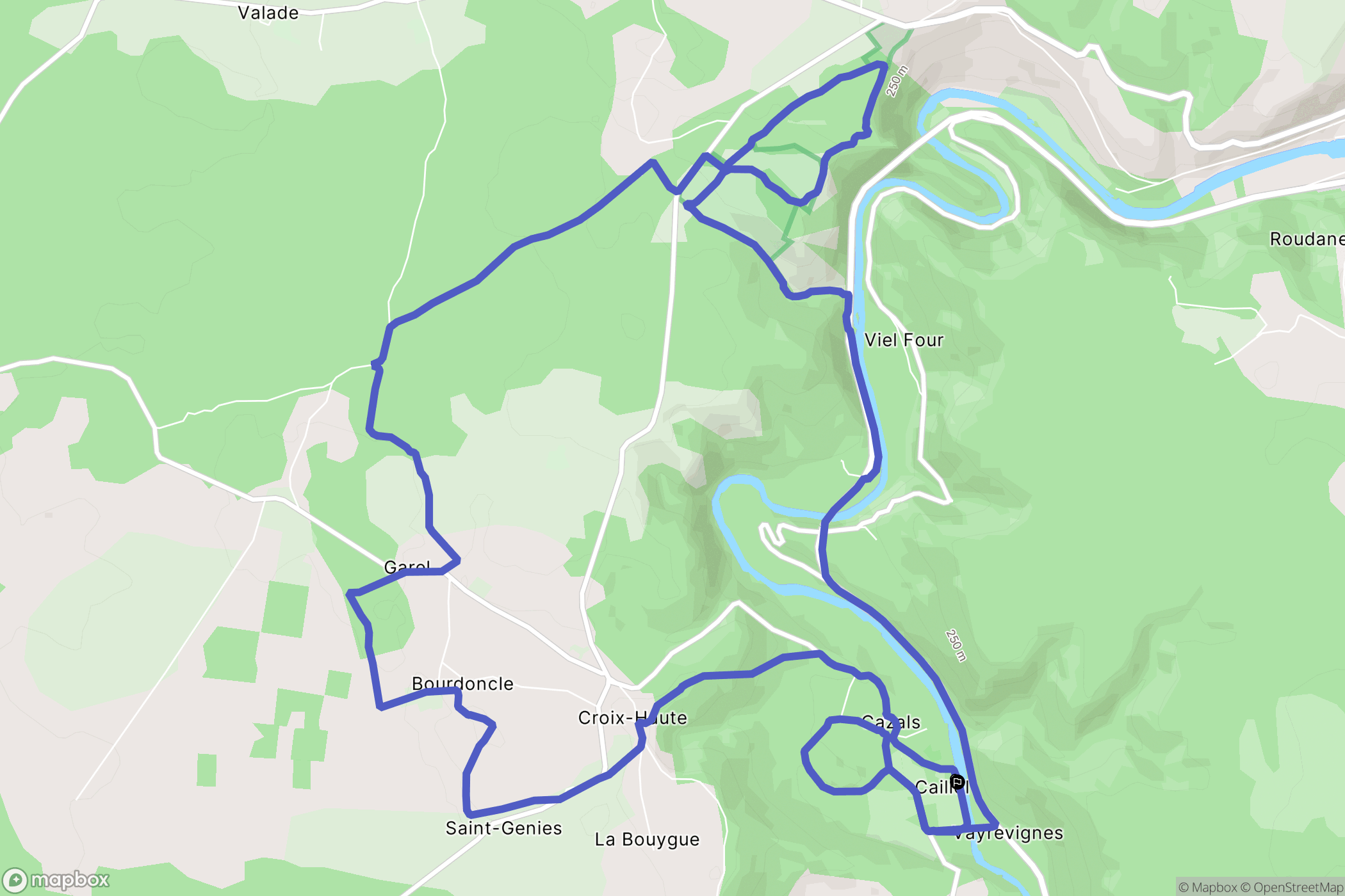 Cazals : carte du parcours de randonnée - France