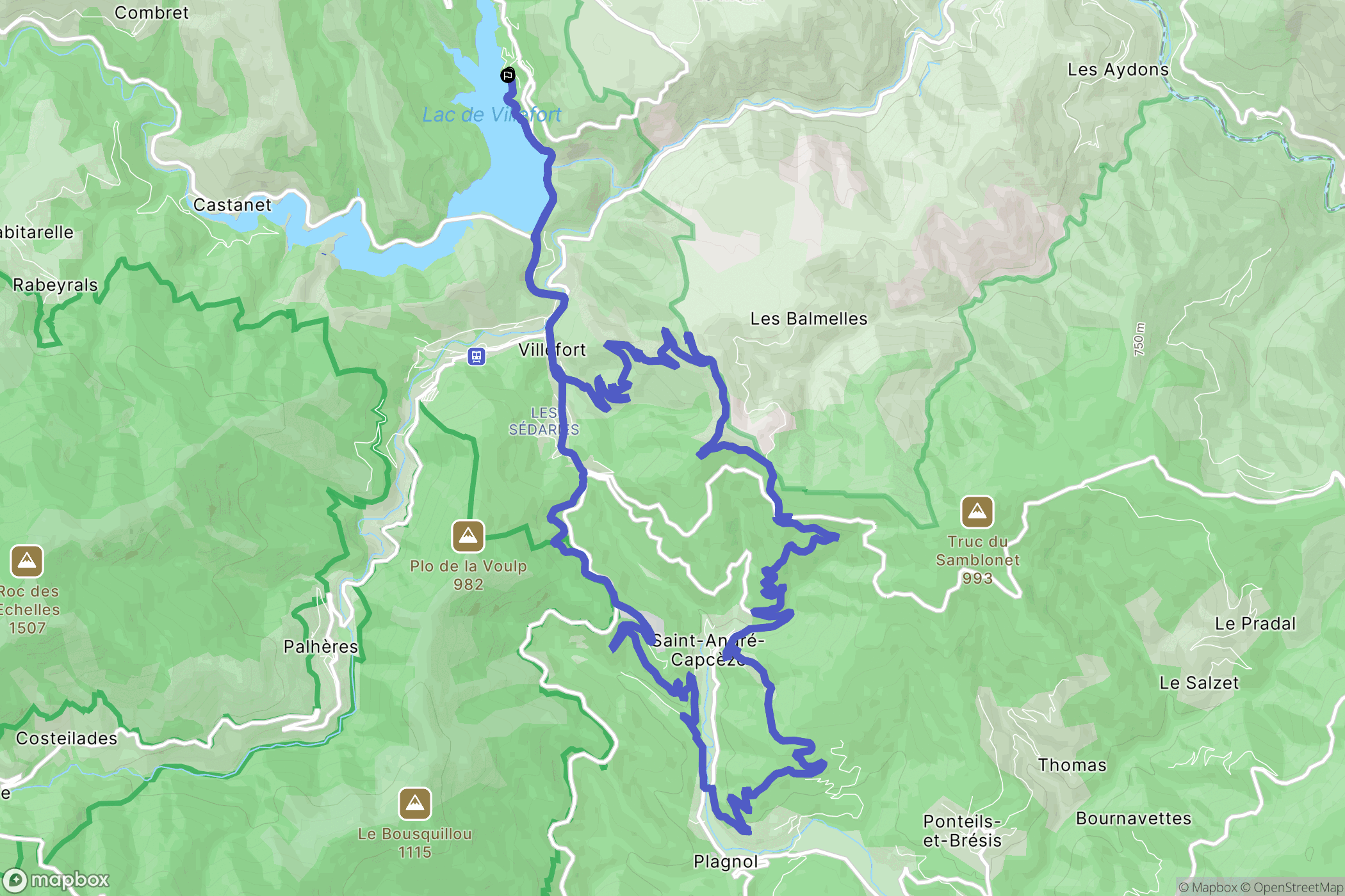 Pourcharesses : carte du parcours de randonnée - France