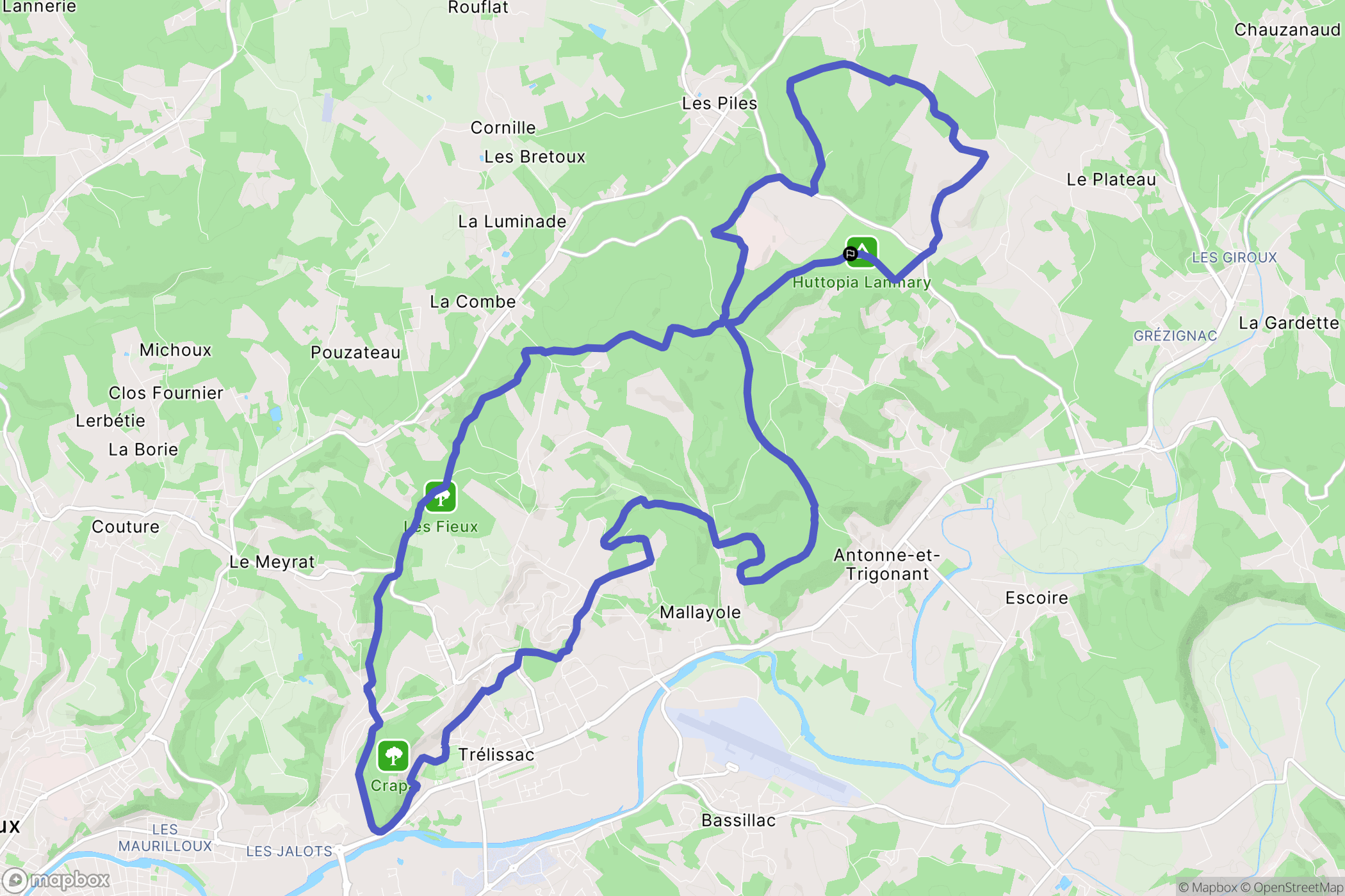 Antonne-et-Trigonant : carte du parcours de randonnée - France