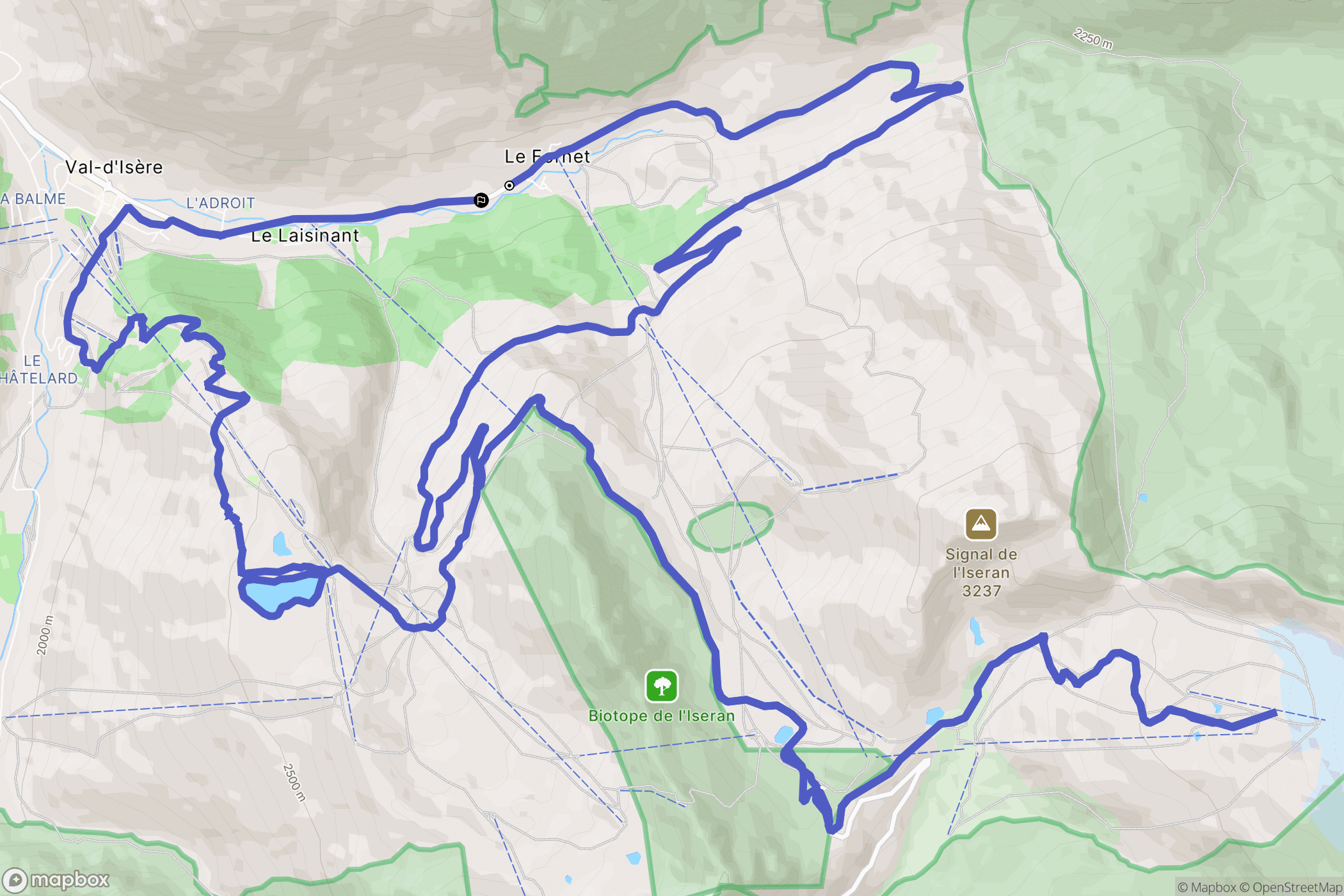 Val-d'Isère : carte du parcours de randonnée - France