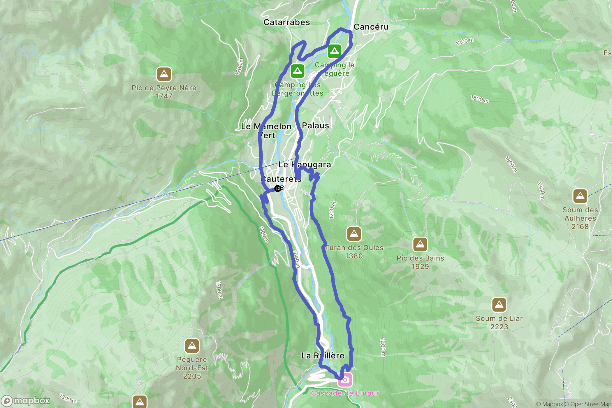 Cauterets : carte du parcours de randonnée - France