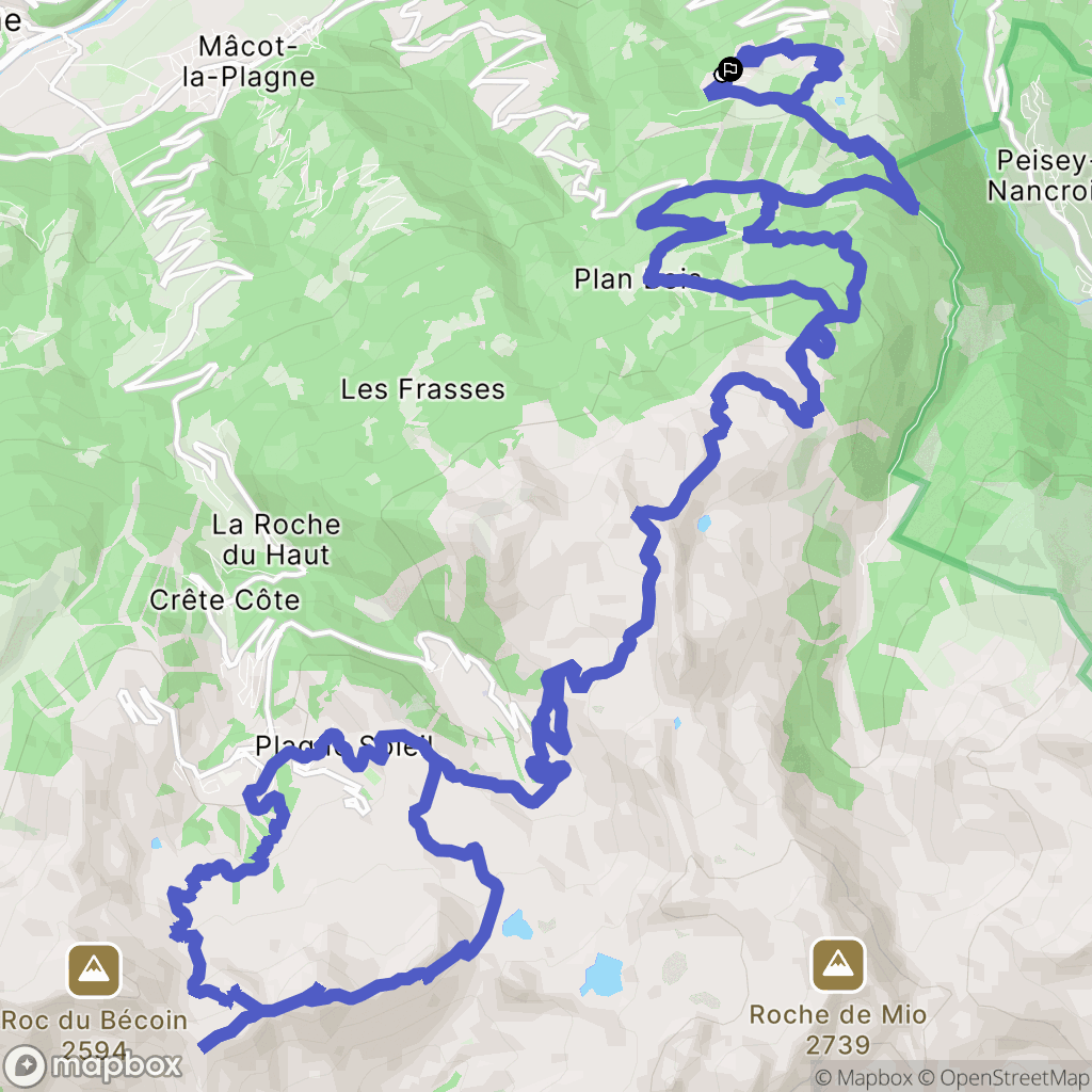 La Plagne-Tarentaise : carte du parcours de randonnée - France