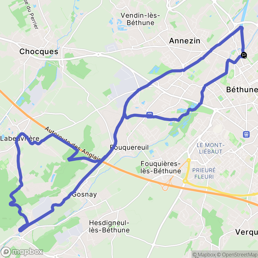 Béthune : carte du parcours de randonnée - France