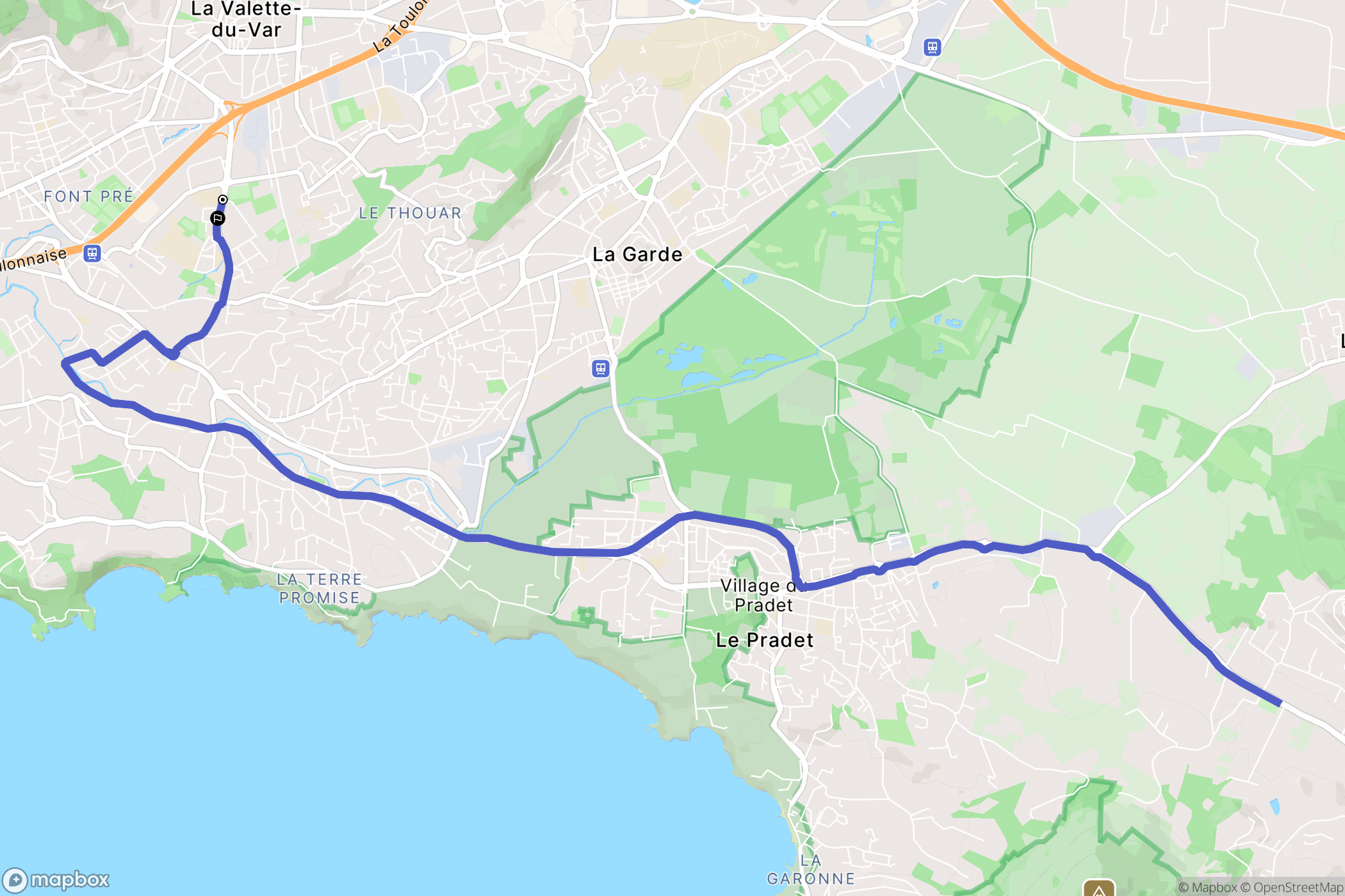 Toulon : carte du parcours de randonnée - France