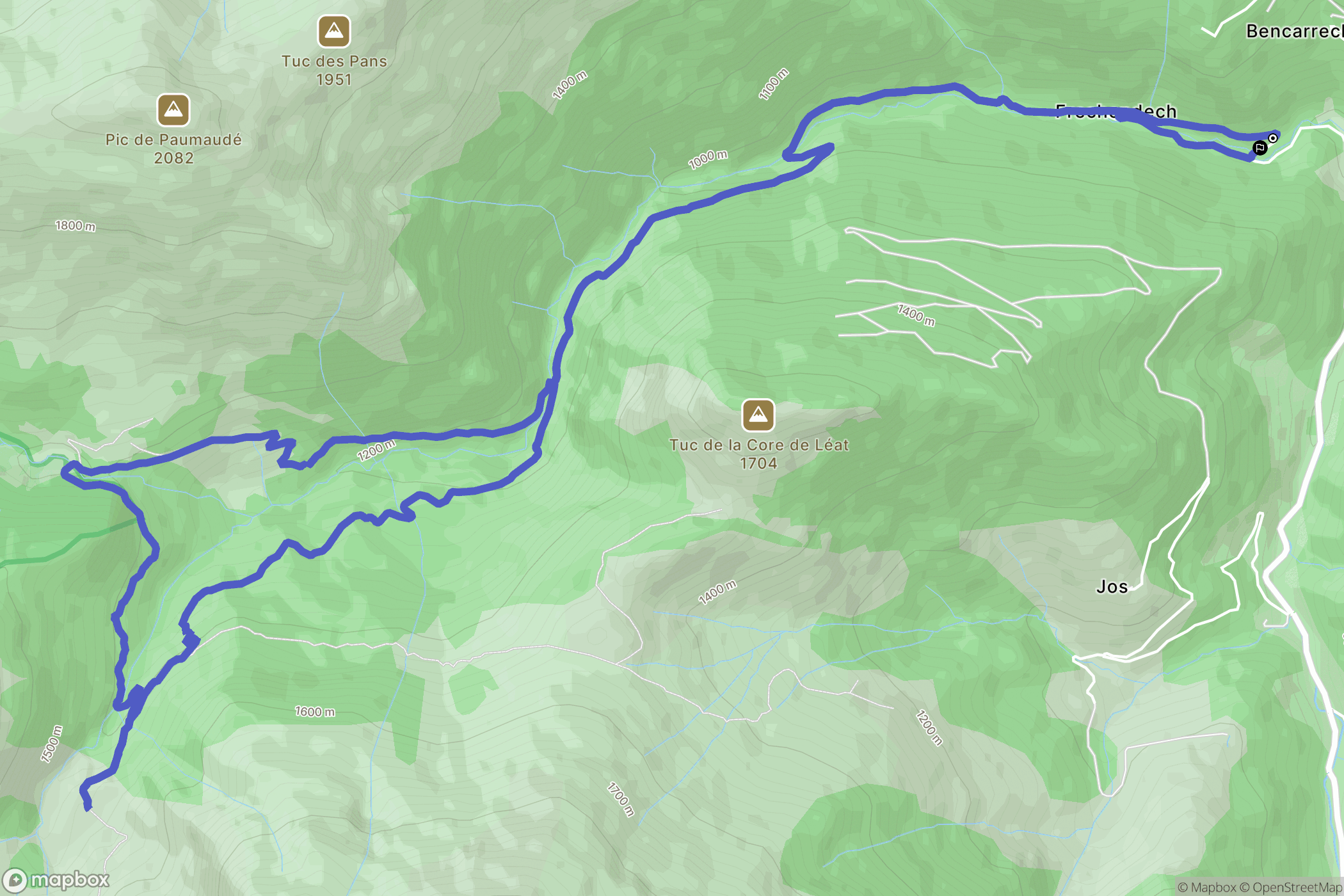Sentein : carte du parcours de randonnée - France