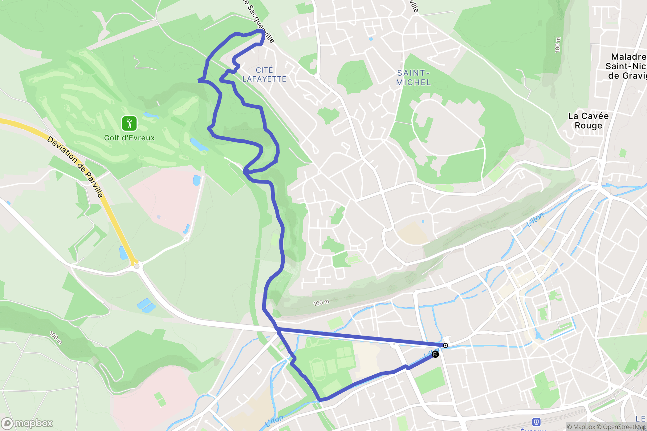 Évreux : carte du parcours de randonnée - France