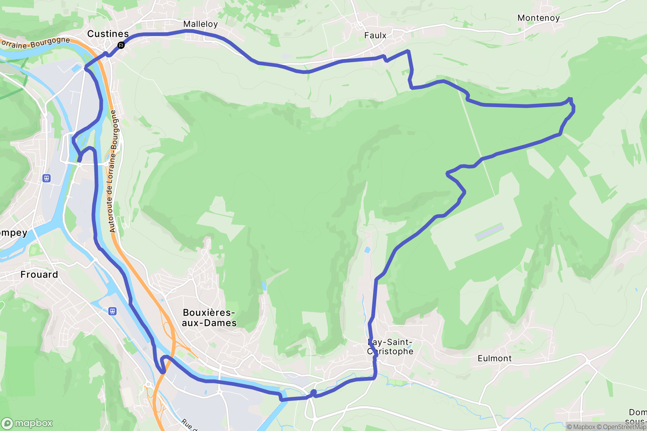 Custines : carte du parcours de randonnée - France