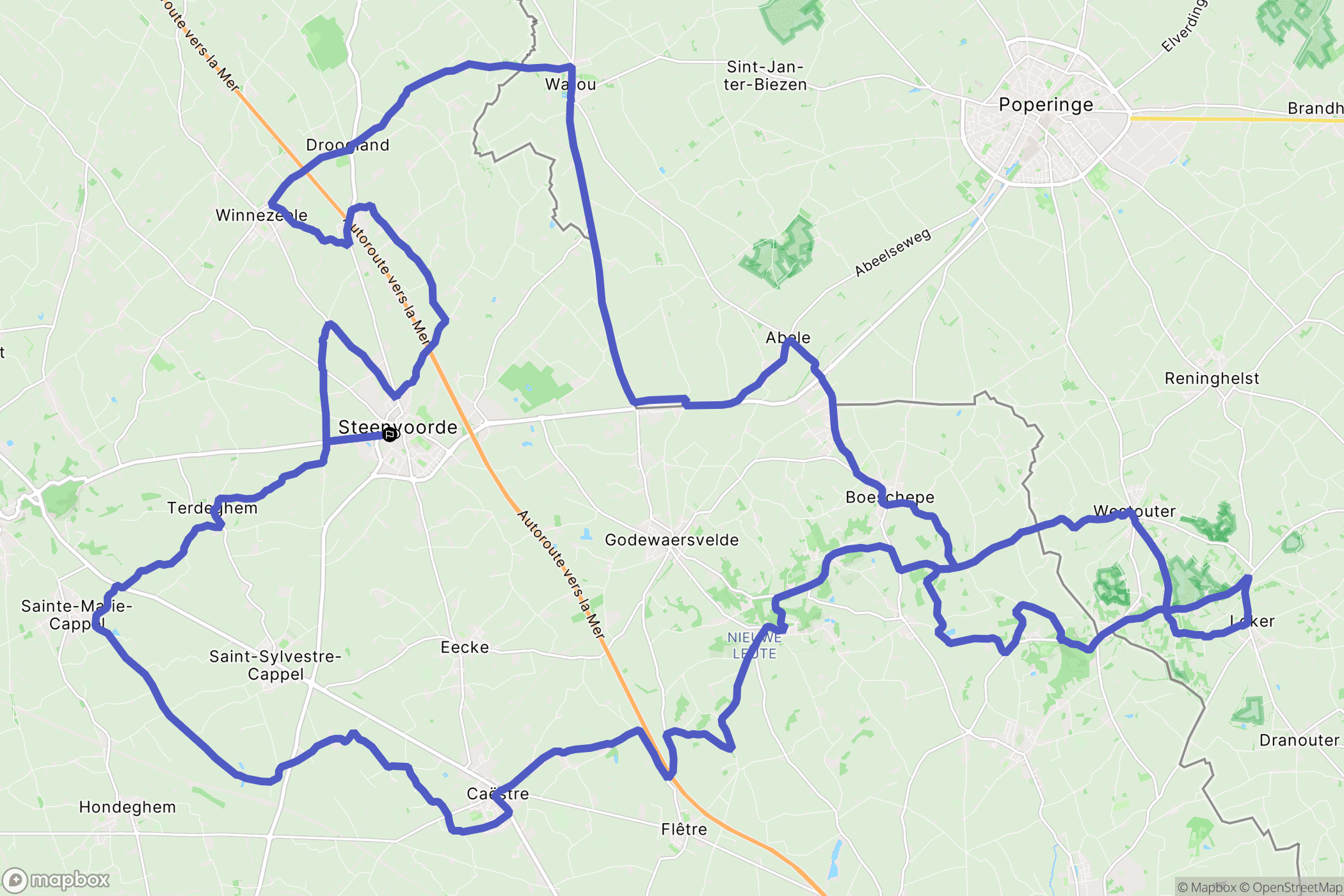 Steenvoorde : carte du parcours de randonnée - France