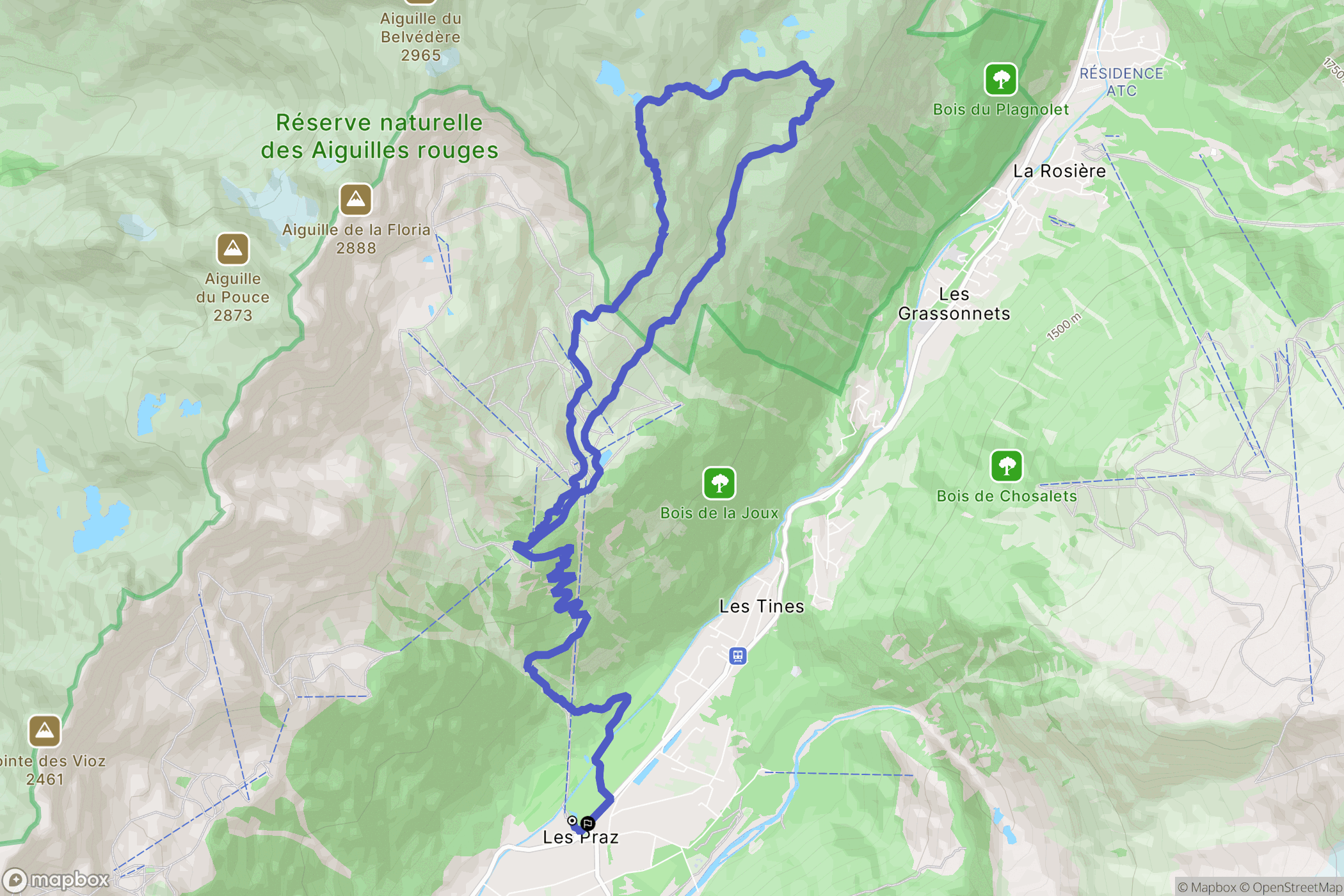 Chamonix-Mont-Blanc : carte du parcours de randonnée - France