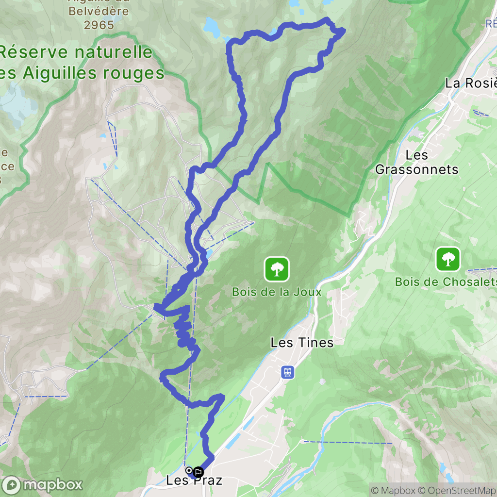 Chamonix-Mont-Blanc : carte du parcours de randonnée - France
