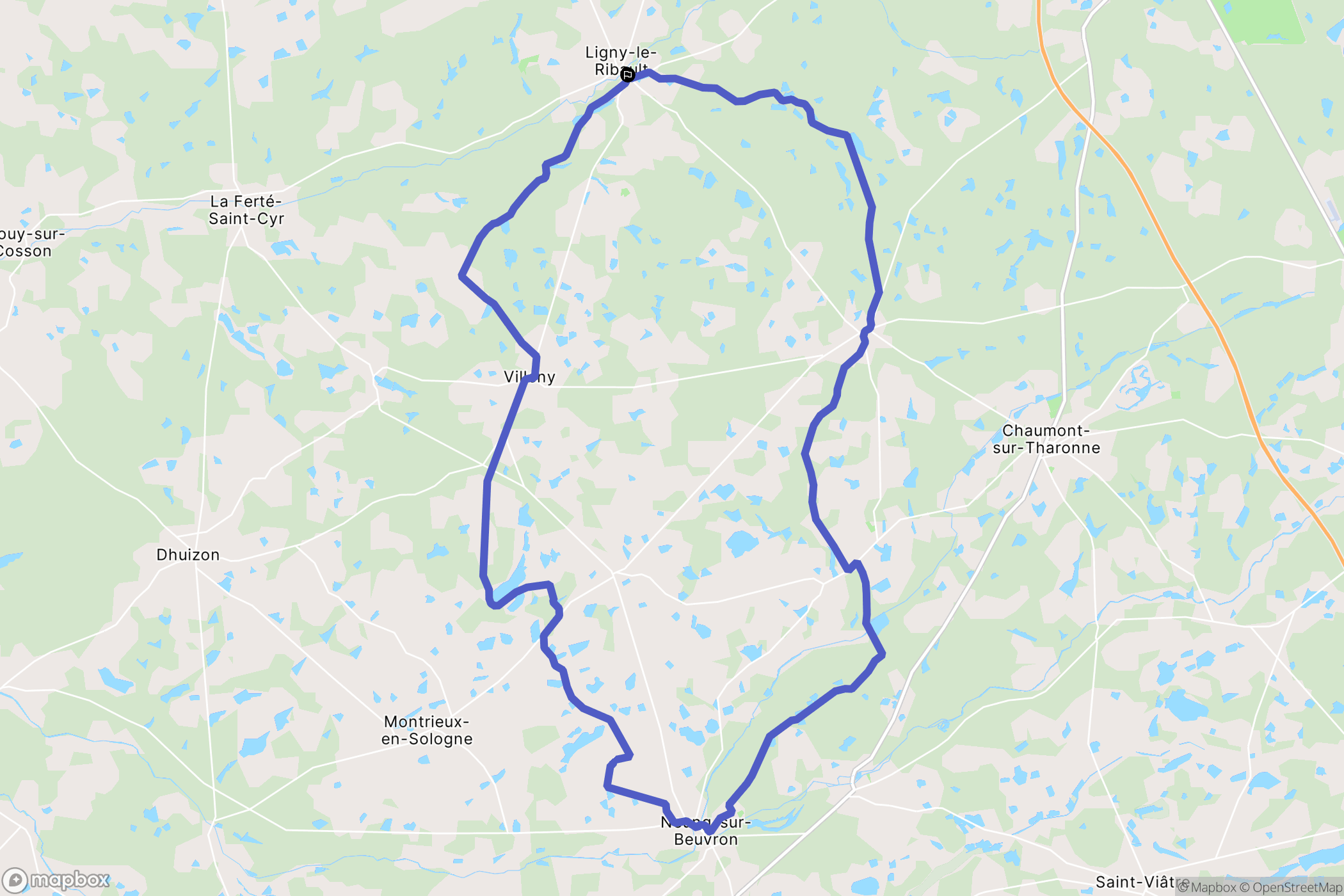 Ligny-le-Ribault : carte du parcours de randonnée - France